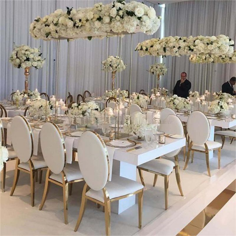 Round Backrest Stainless Steel Leg Dining Chair 