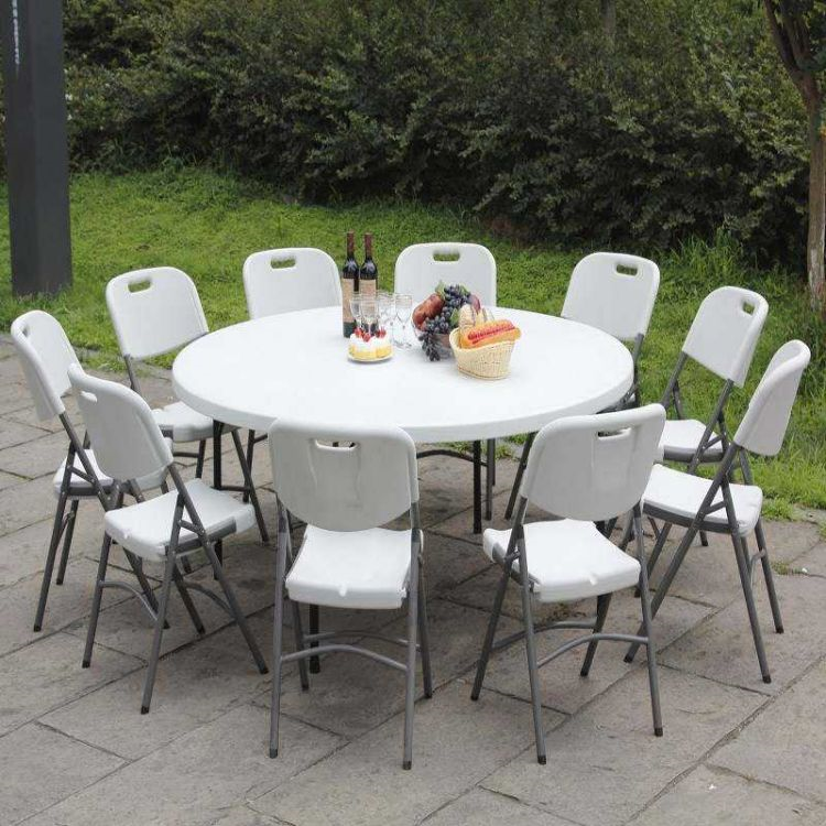 Round folding table with foldable tabletop