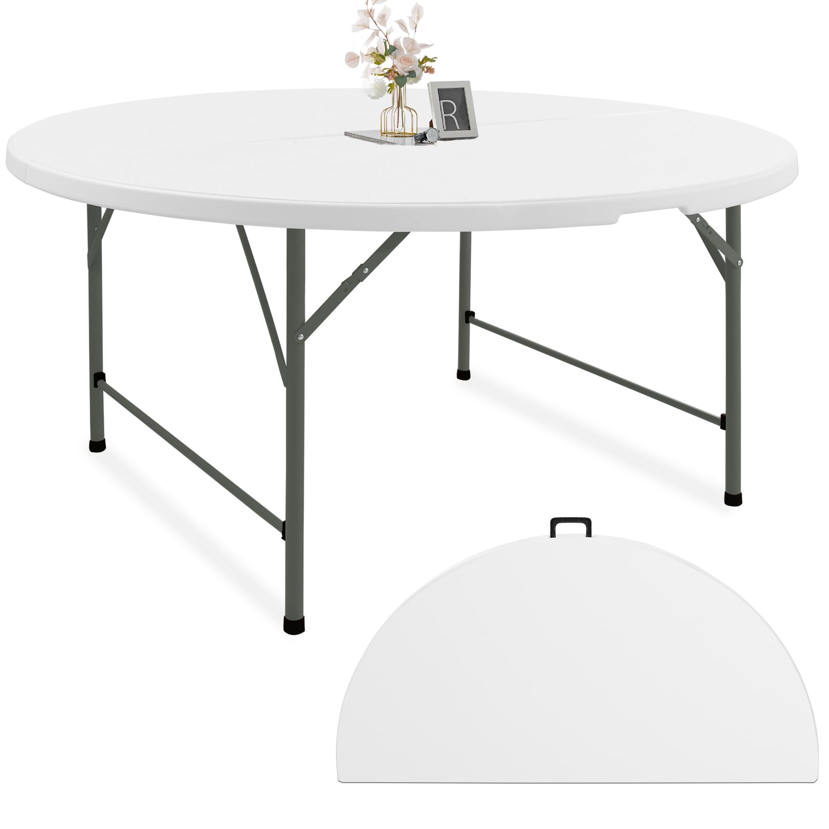 Round folding table with foldable tabletop