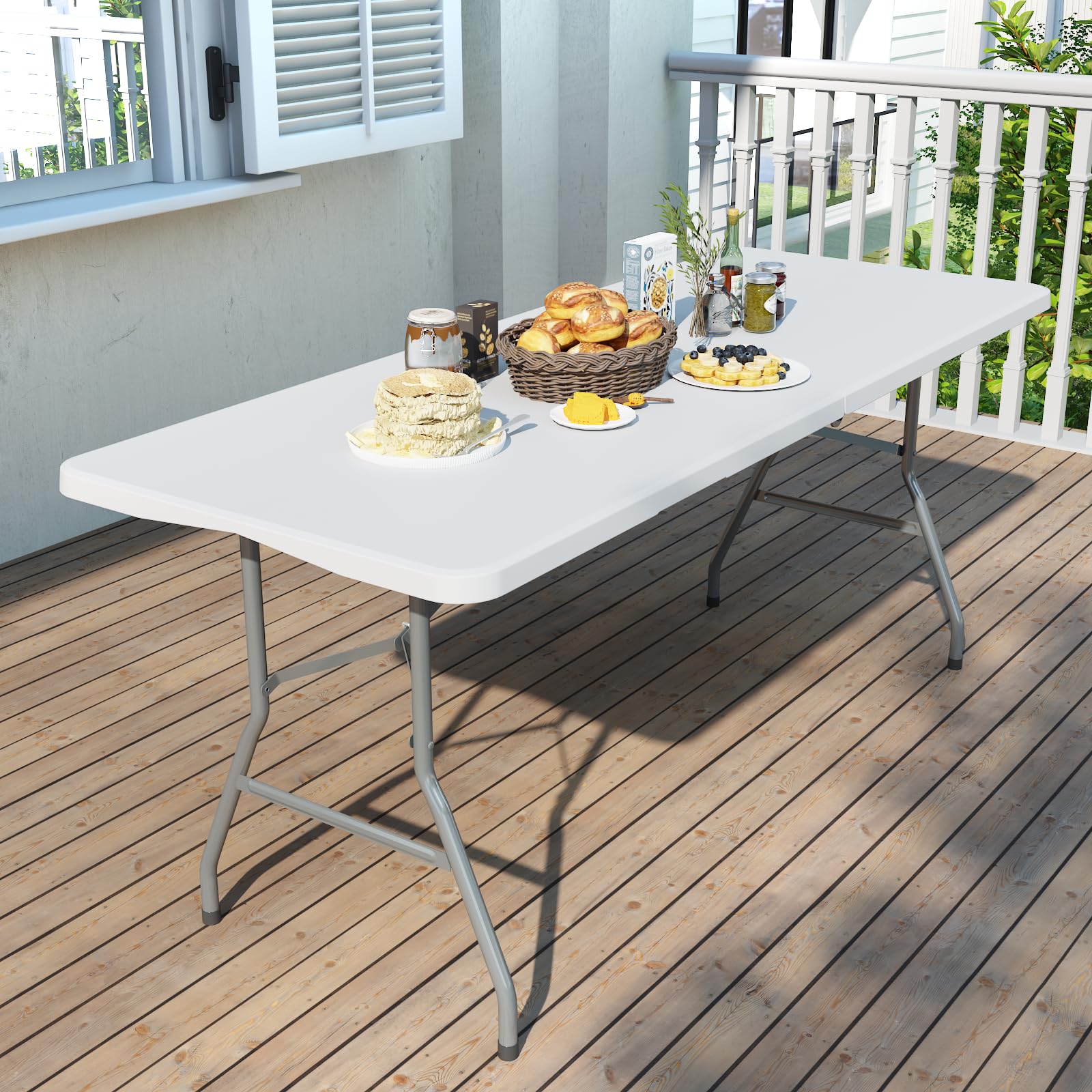 Rectangular folding table with foldable tabletop
