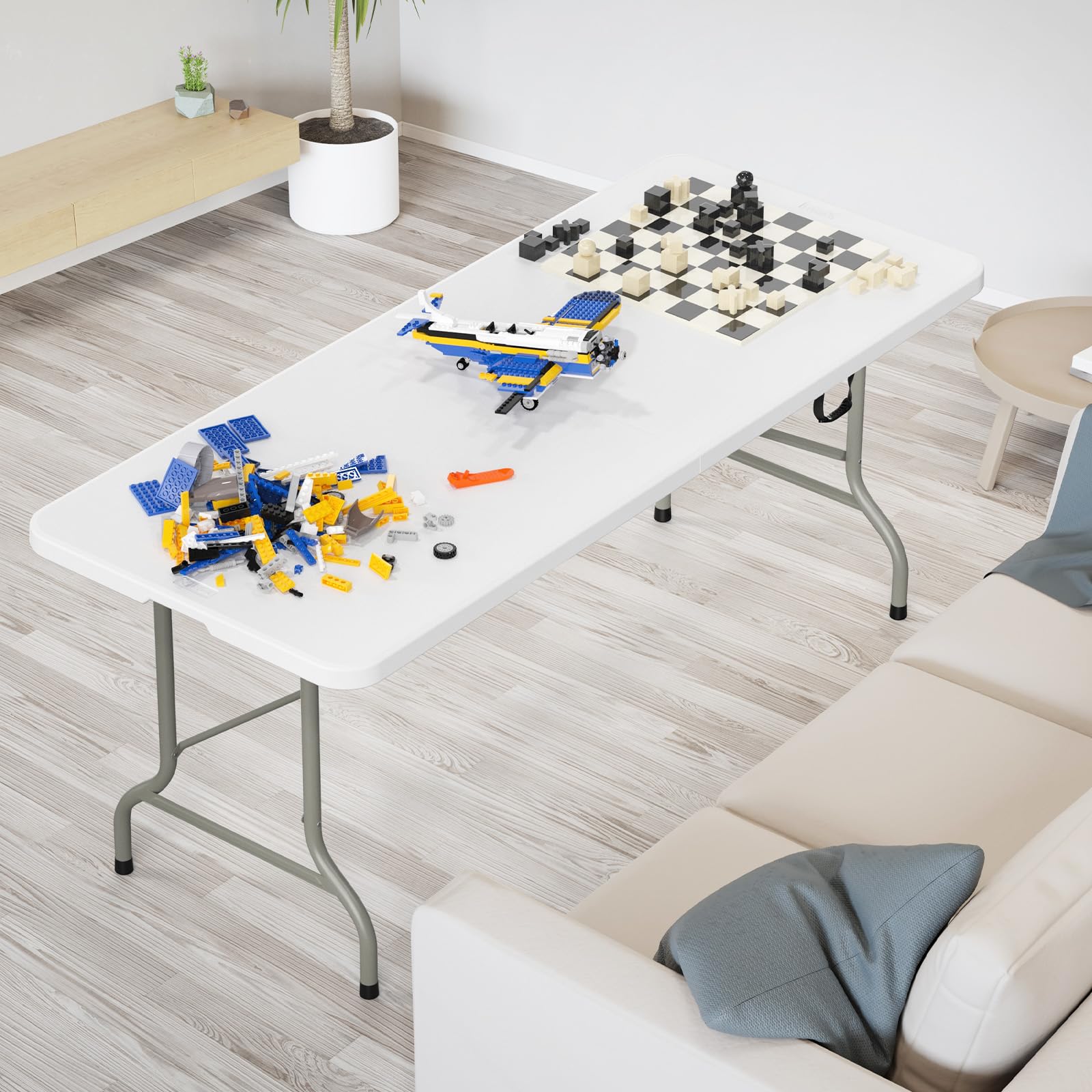 Rectangular folding table with foldable tabletop