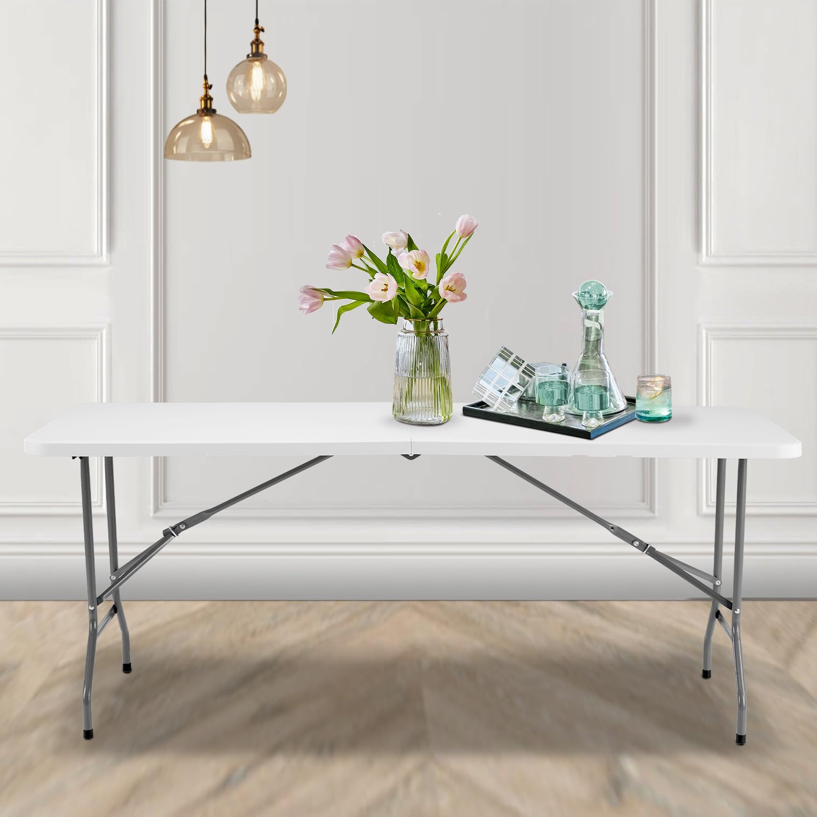 Rectangular folding table with foldable tabletop