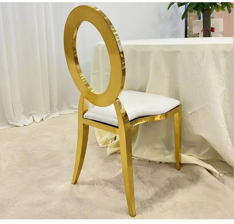Round O-shaped back gold wedding chair modern stainless steel banquet chair