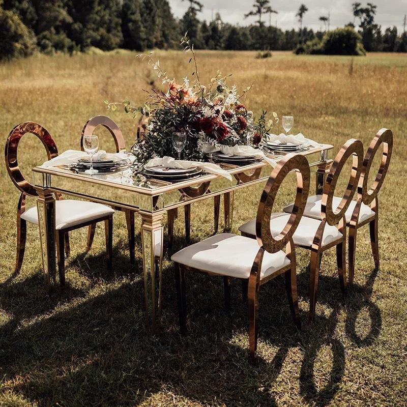 Round O-shaped back gold wedding chair modern stainless steel banquet chair