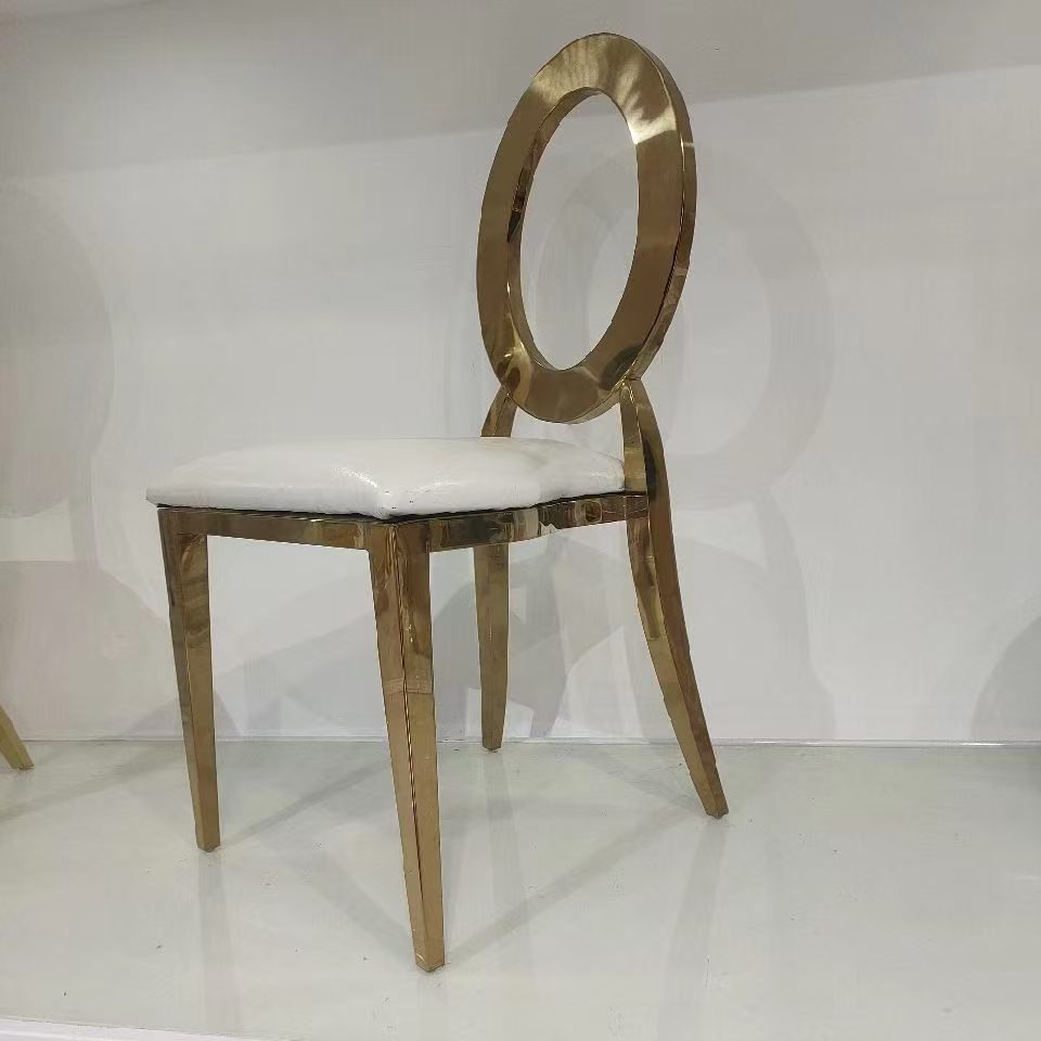 Round O-shaped back gold wedding chair modern stainless steel banquet chair