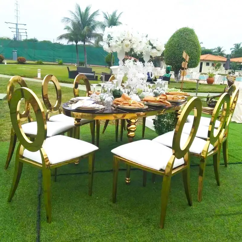 Round O-shaped back gold wedding chair modern stainless steel banquet chair