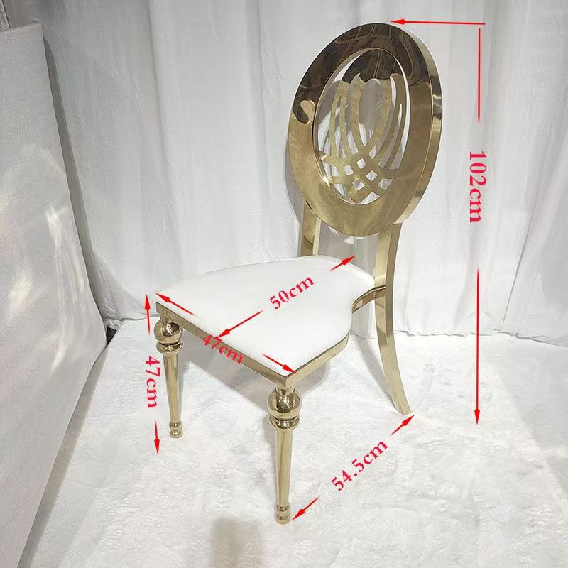 Luxury Gold Metal Dining Chair with White Upholstered Seat and Decorative Oval Back