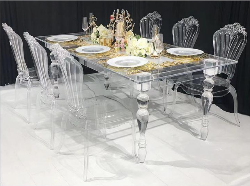 Clear Acrylic Banquet Table & Chair Set - Modern Event/Wedding Decor
