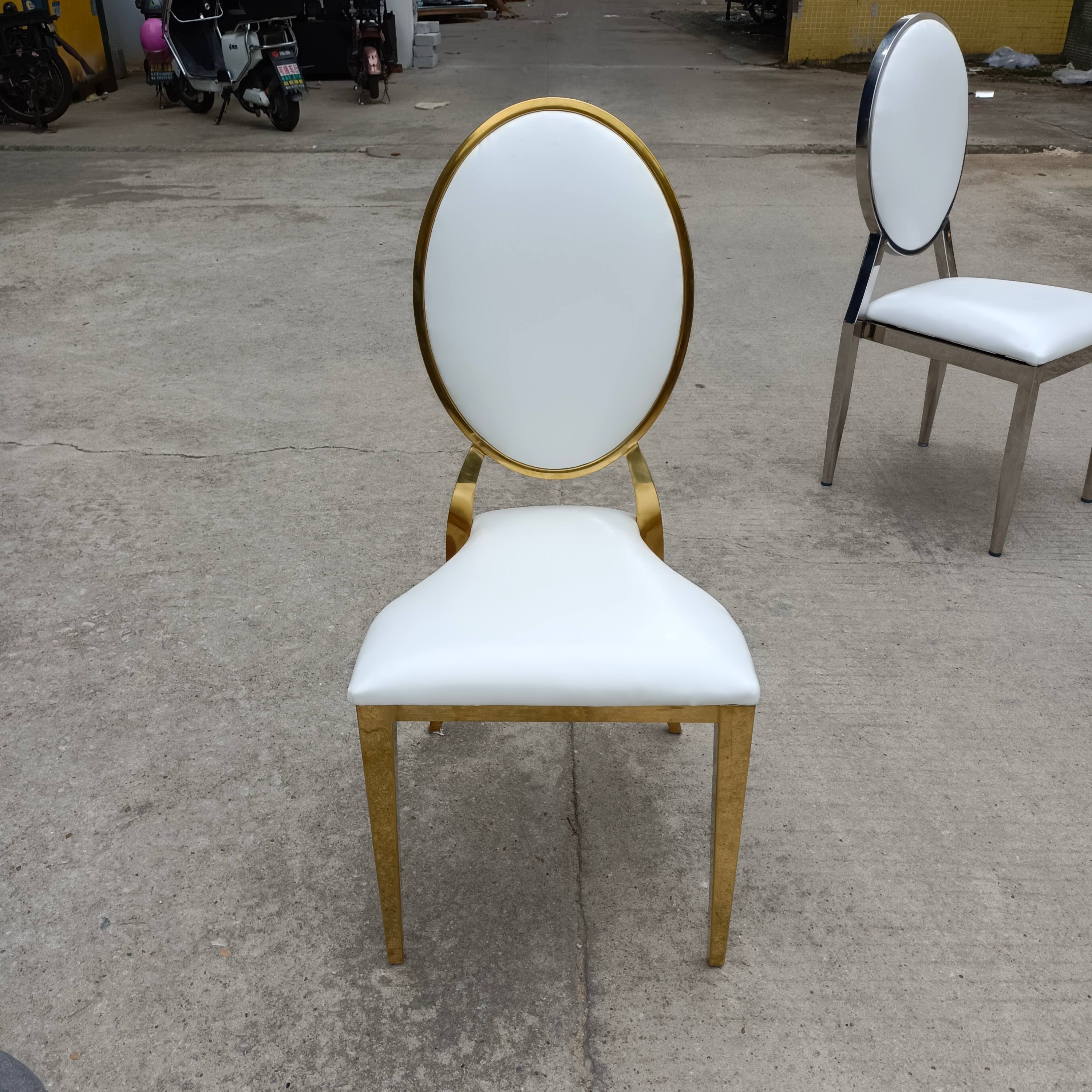 Modern Gold Frame Dining Chair - White Faux Leather Upholstered Oval Back Chair 