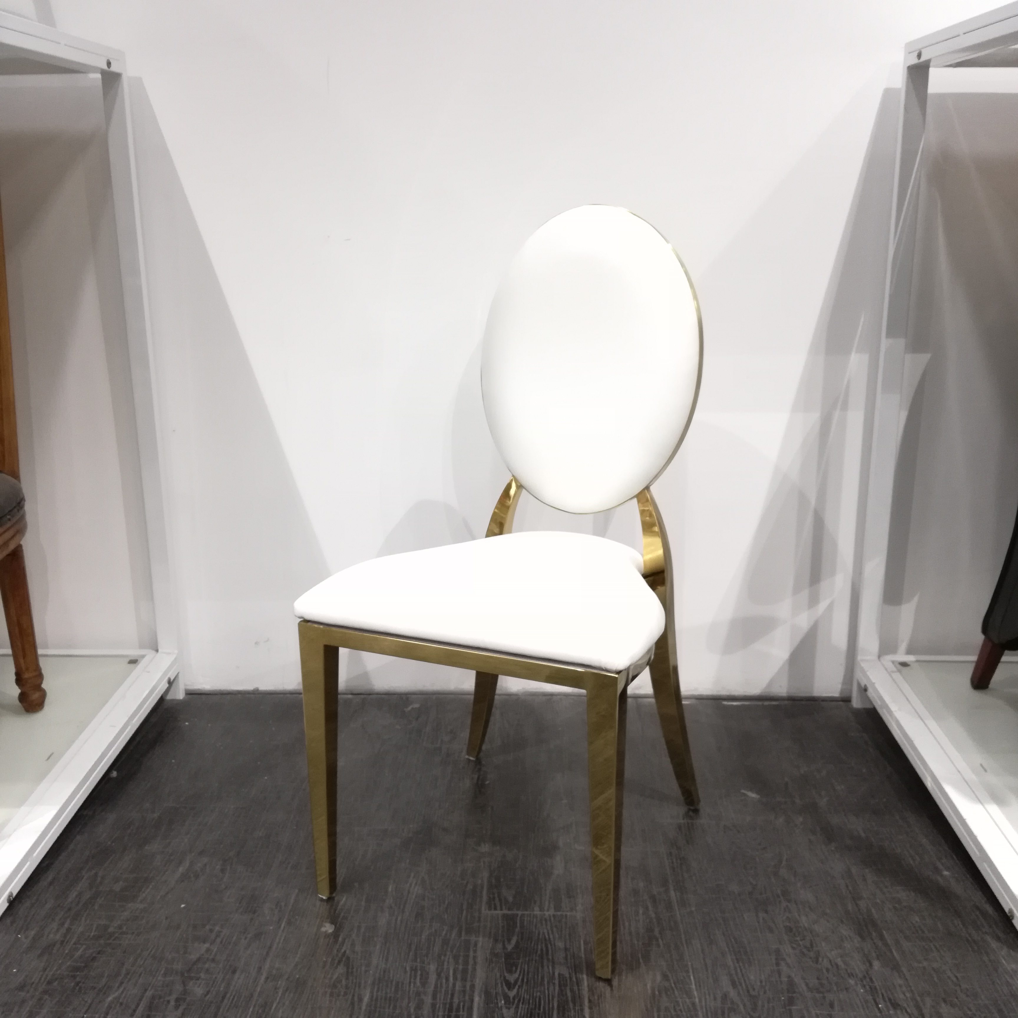 Ornate Baroque Gold Dining Chair - White Upholstered Oval Back with 3D Metal Carving | Luxury Chair