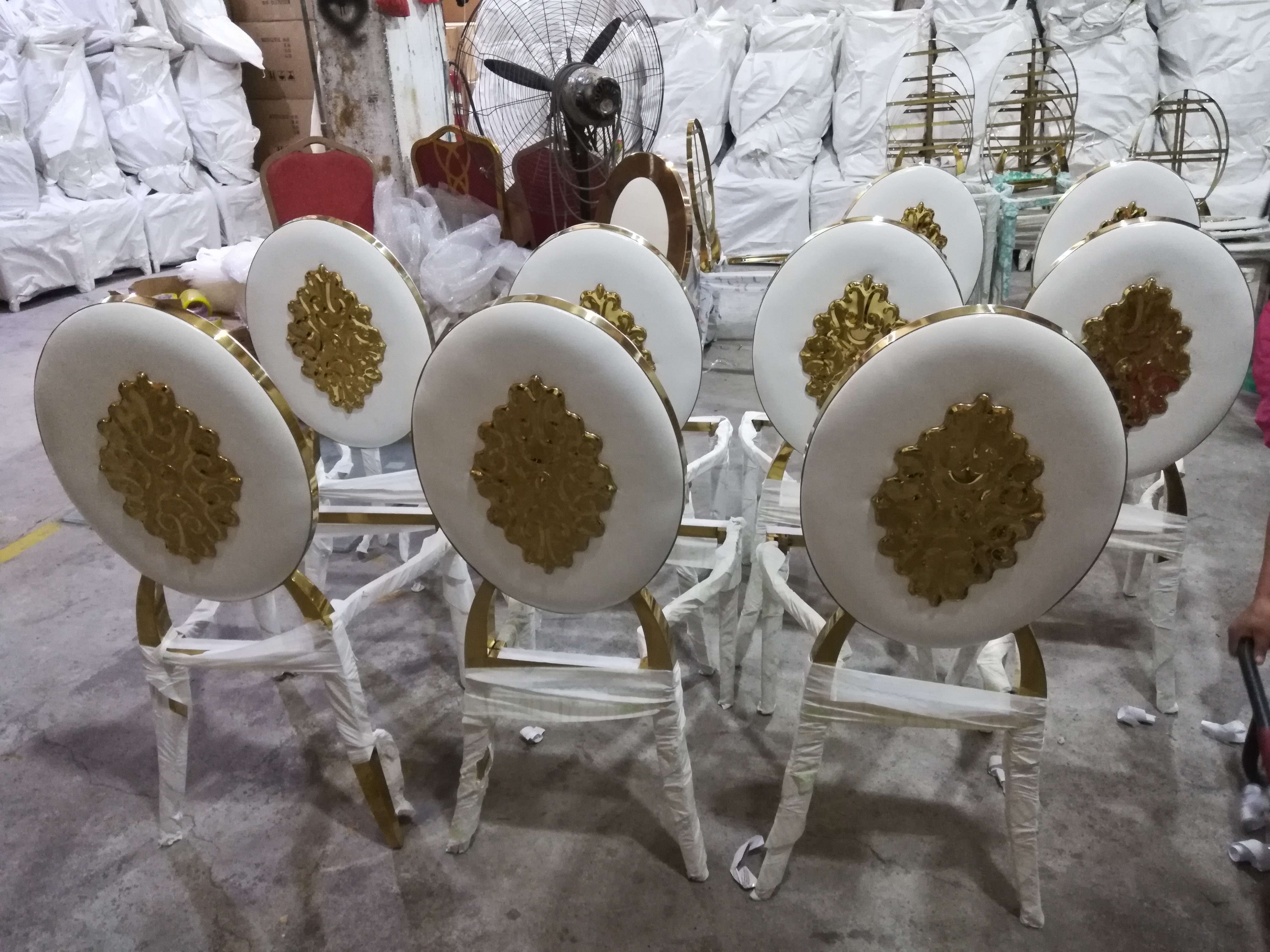 Ornate Baroque Gold Dining Chair - White Upholstered Oval Back with 3D Metal Carving | Luxury Chair