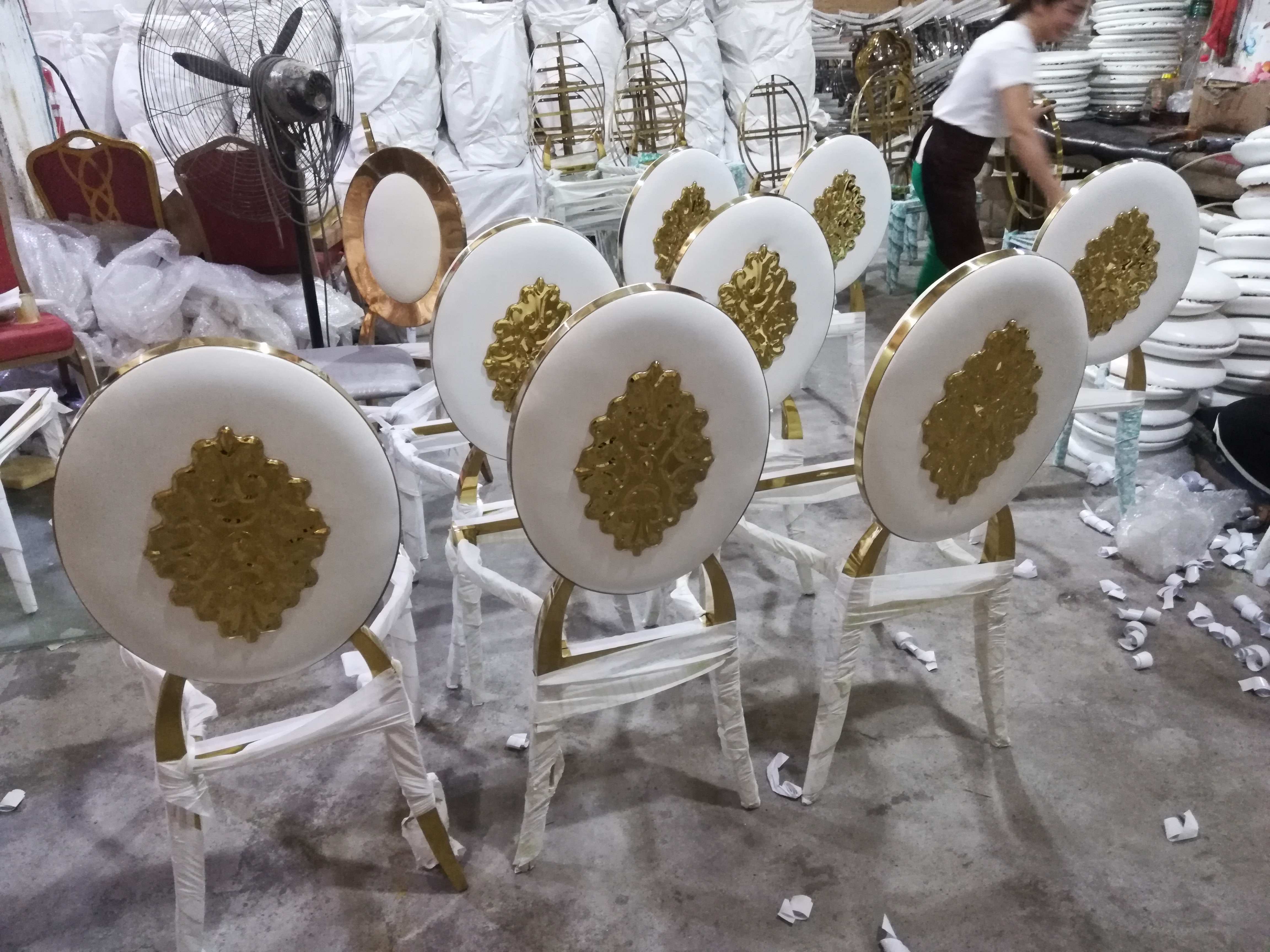 Ornate Baroque Gold Dining Chair - White Upholstered Oval Back with 3D Metal Carving | Luxury Chair