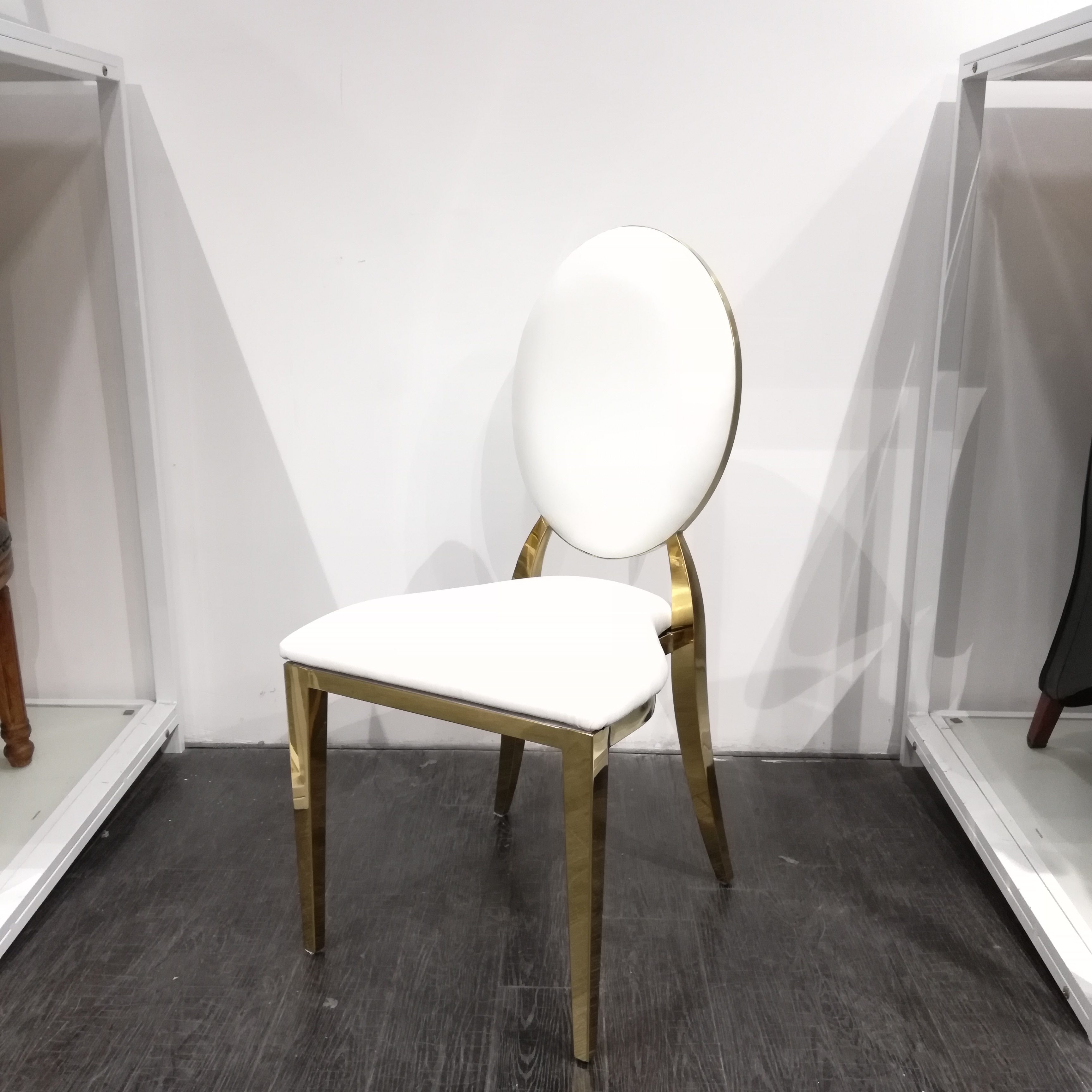 Ornate Baroque Gold Dining Chair - White Upholstered Oval Back with 3D Metal Carving | Luxury Chair