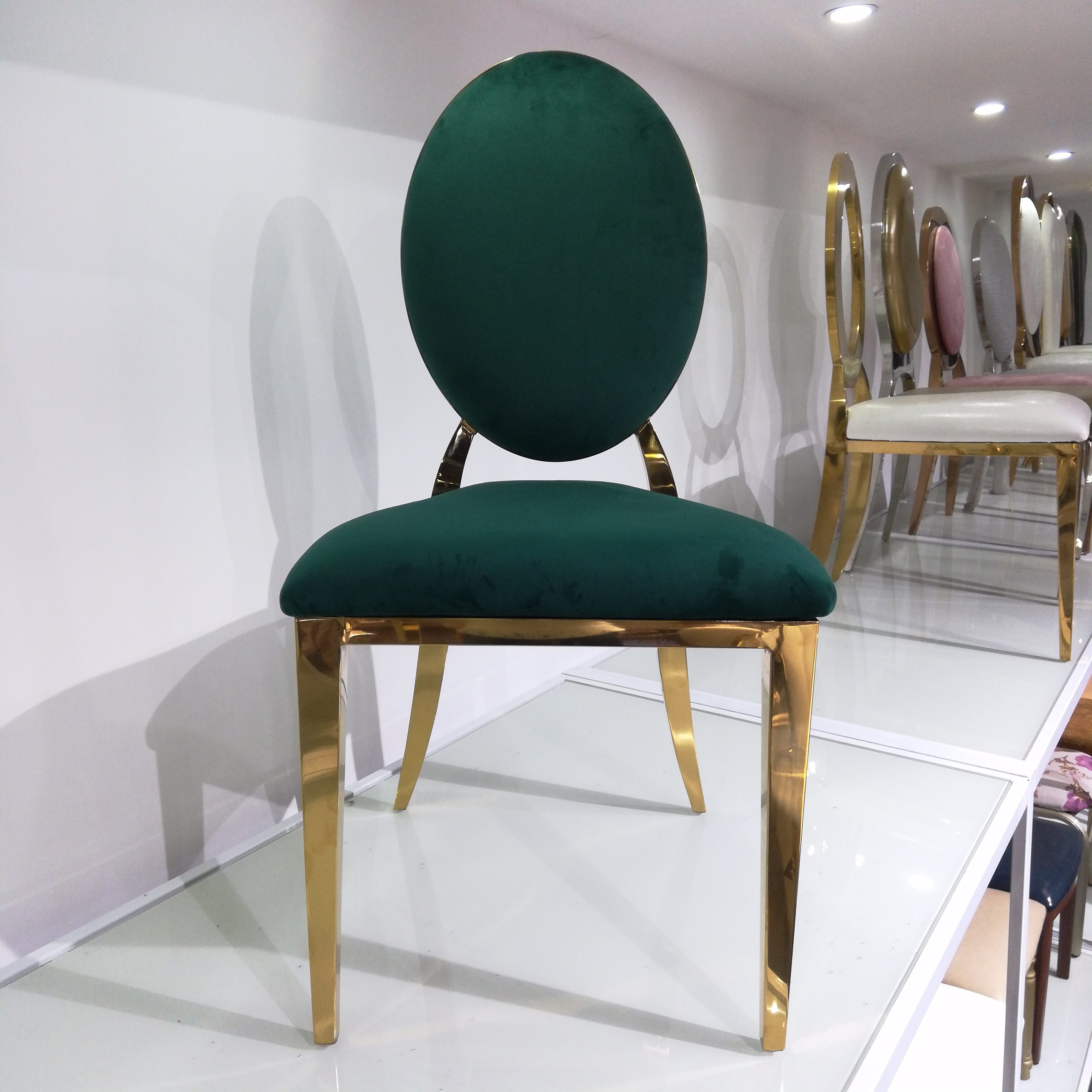 Green Velvet & Gold Cutout Dining Chair - Modern Luxury Oval Back Accent Chair