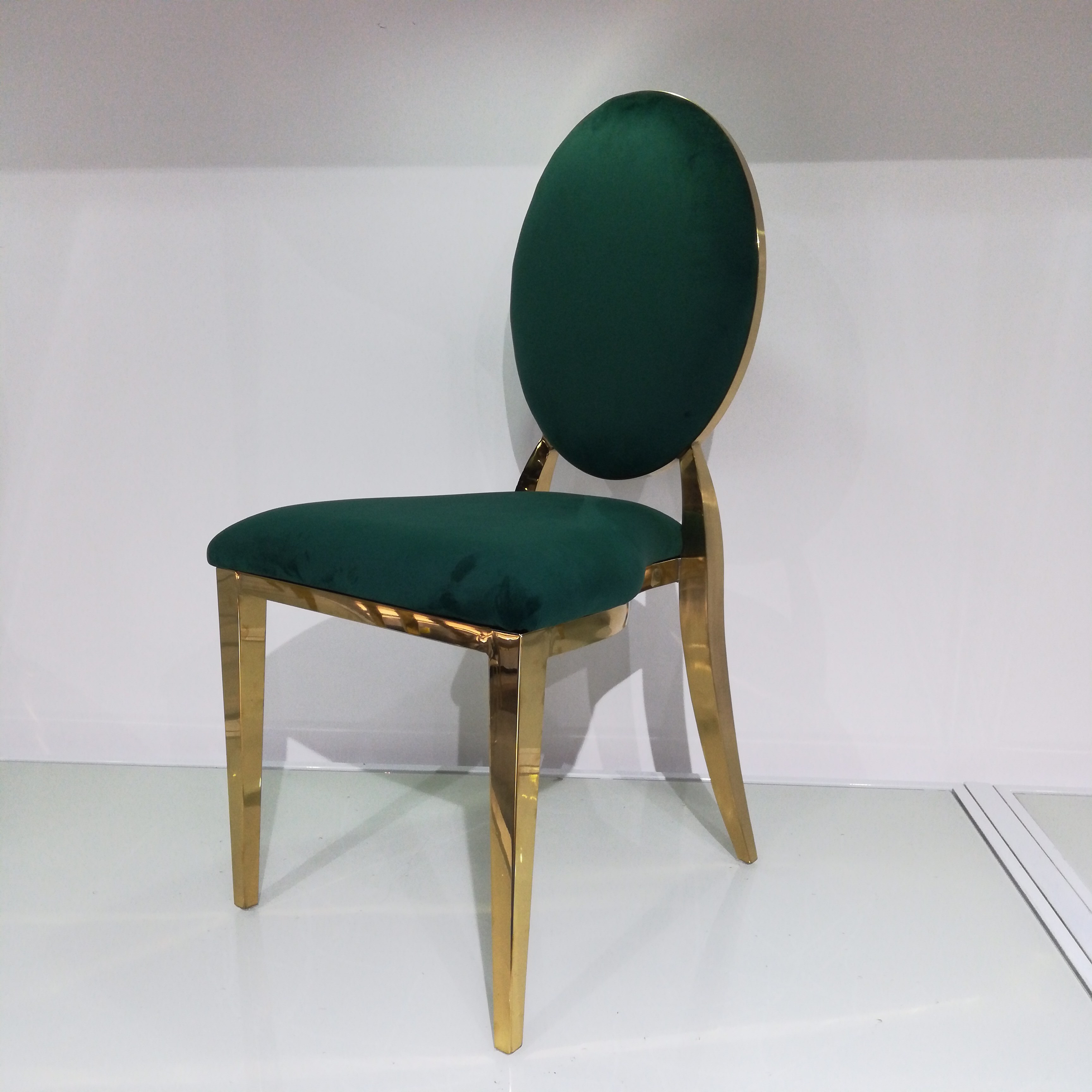 Green Velvet & Gold Cutout Dining Chair - Modern Luxury Oval Back Accent Chair
