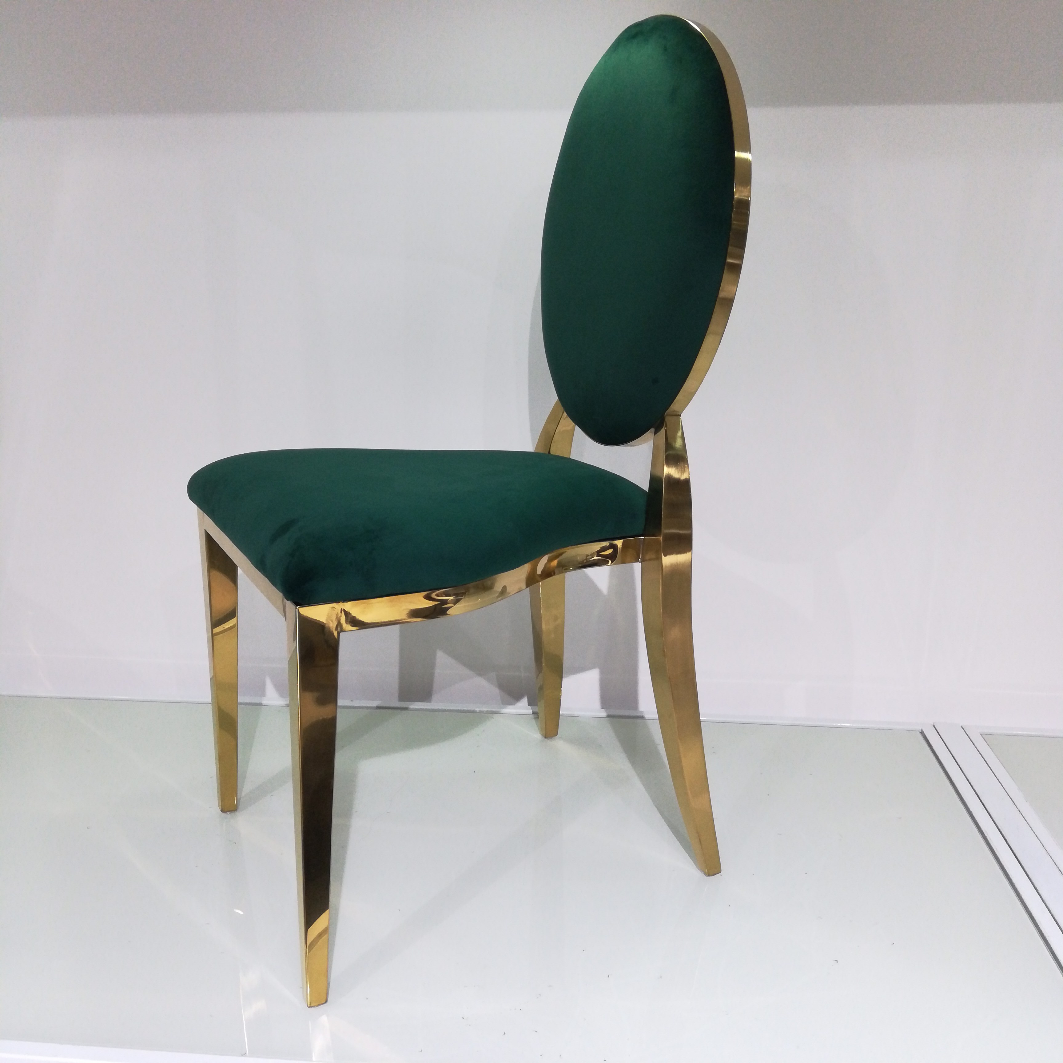 Green Velvet & Gold Cutout Dining Chair - Modern Luxury Oval Back Accent Chair