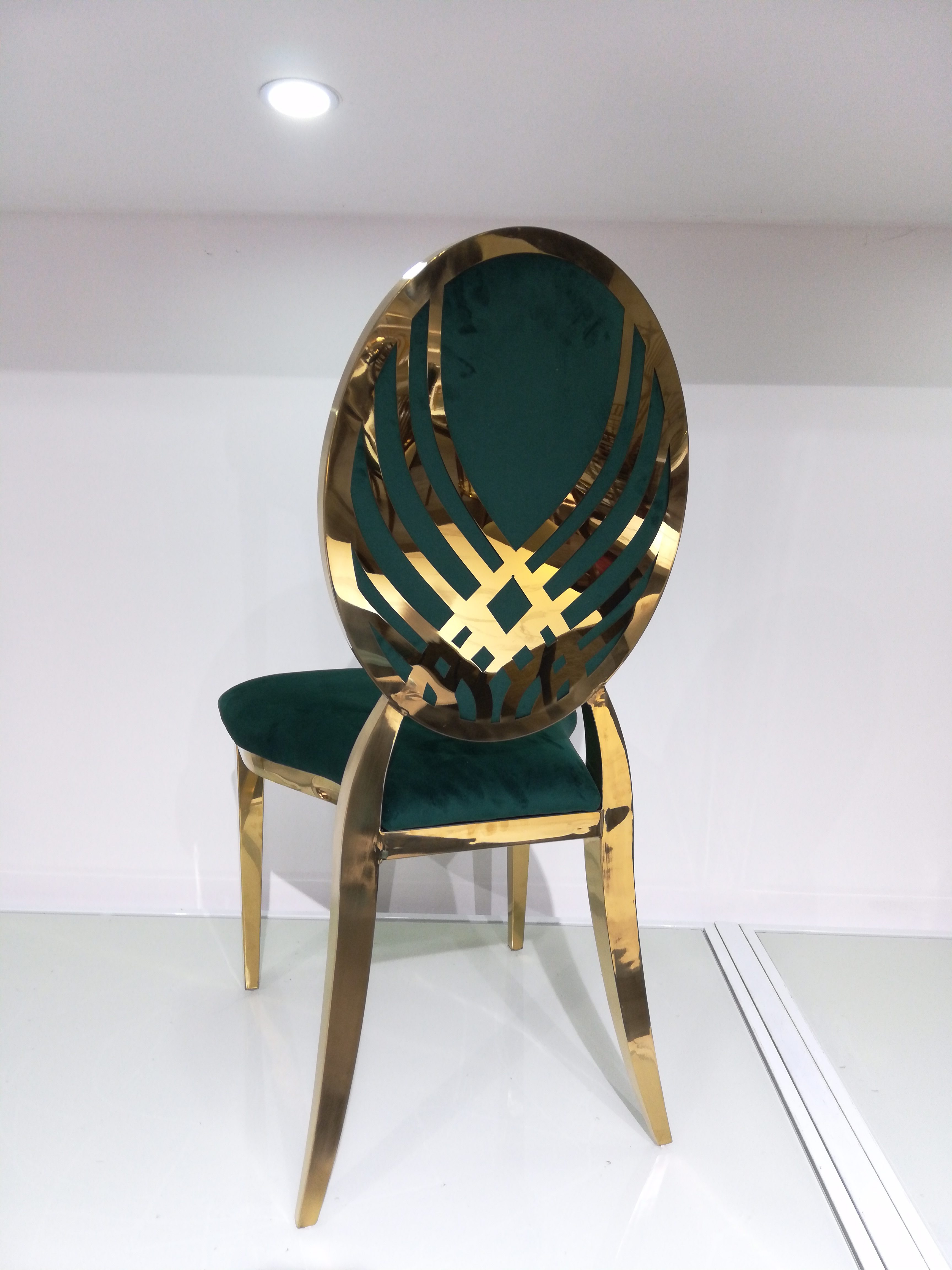 Green Velvet & Gold Cutout Dining Chair - Modern Luxury Oval Back Accent Chair