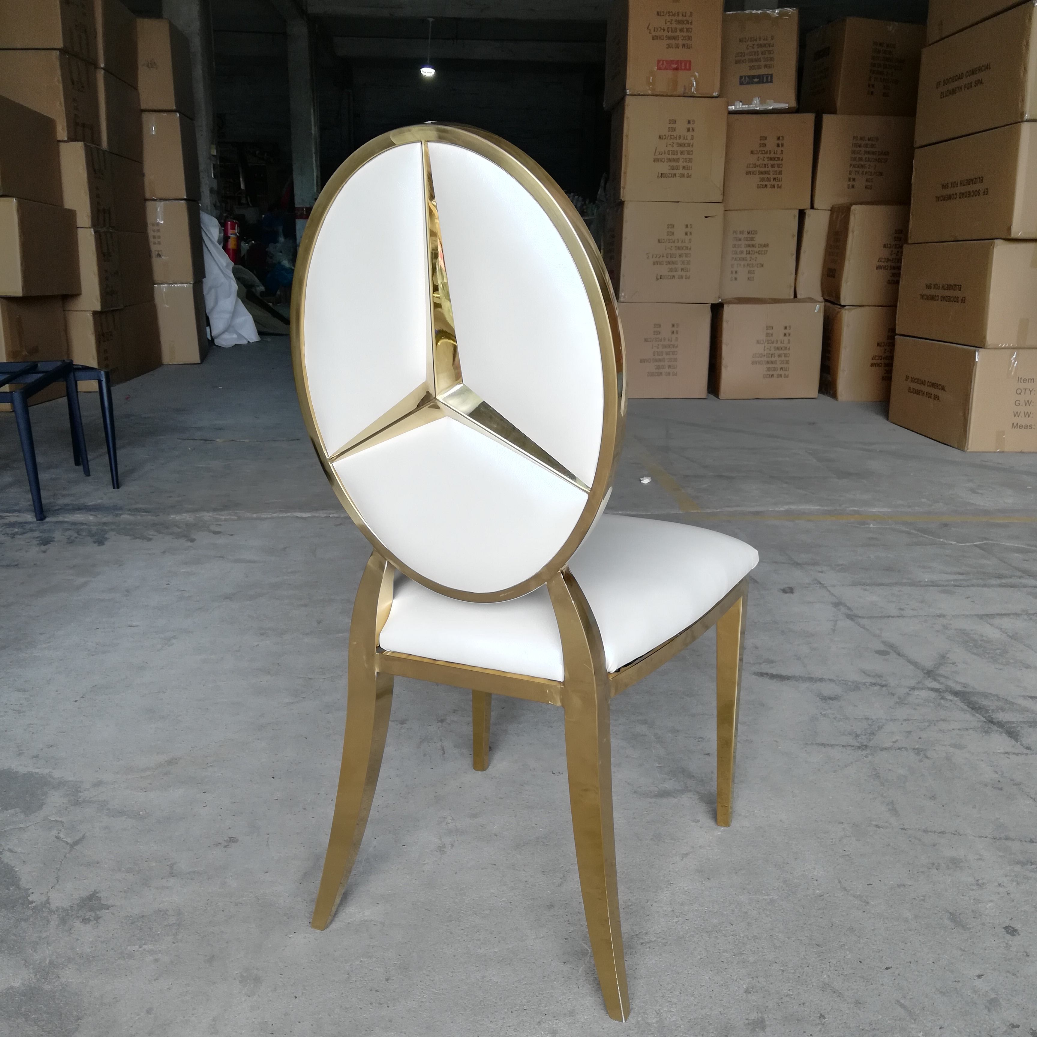 White and gold logo dining chair - luxurious oval-back upholstered chair