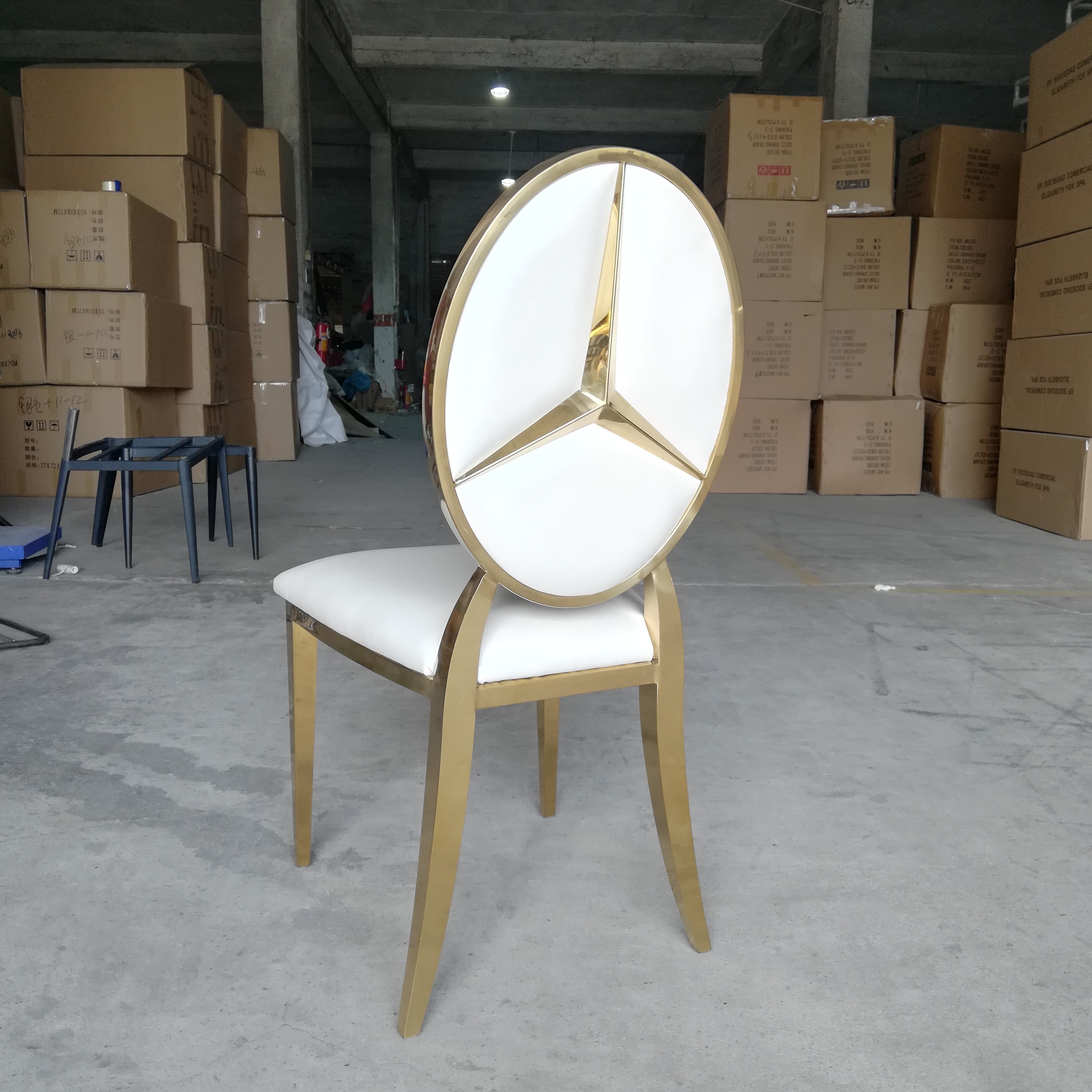 White and gold logo dining chair - luxurious oval-back upholstered chair