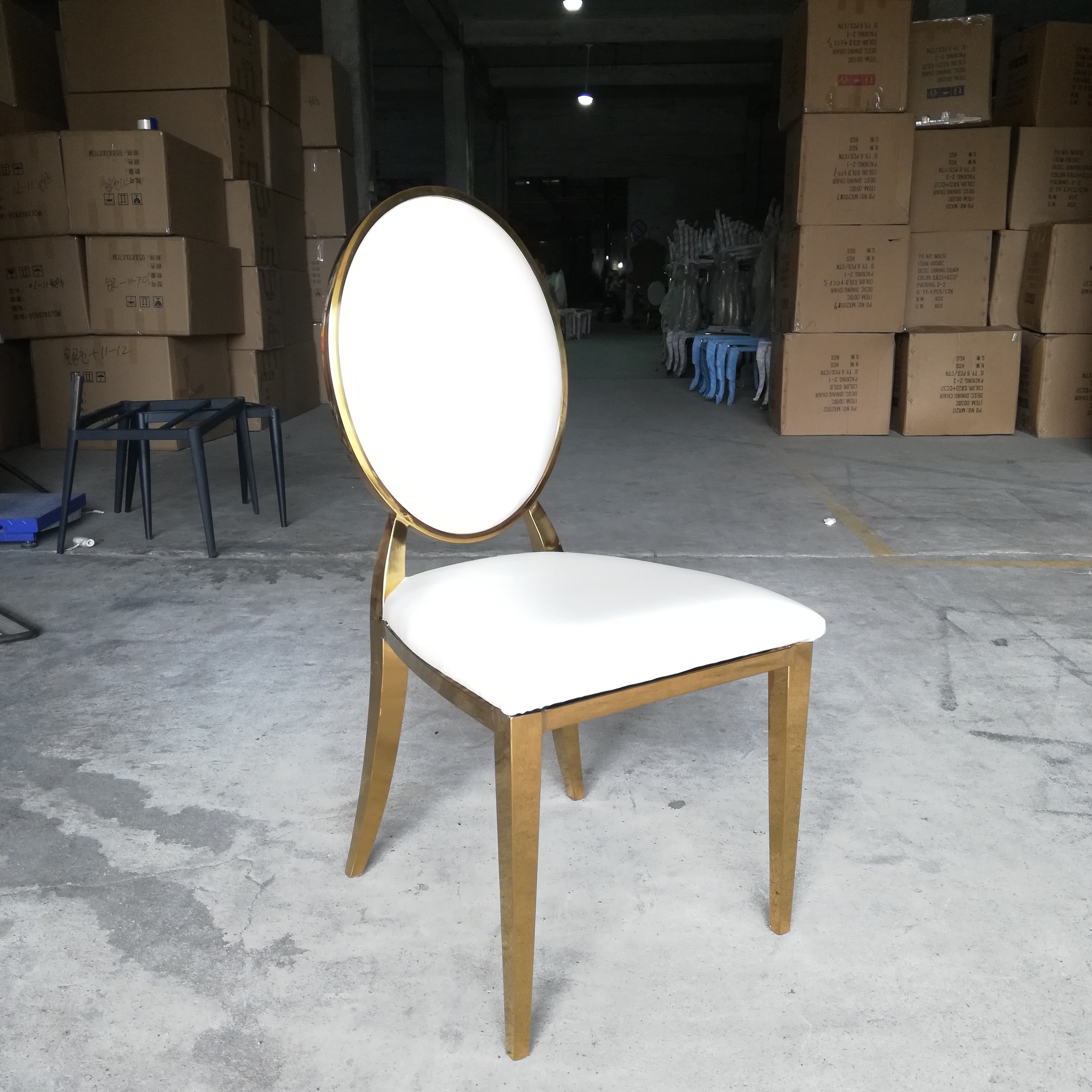 White and gold logo dining chair - luxurious oval-back upholstered chair