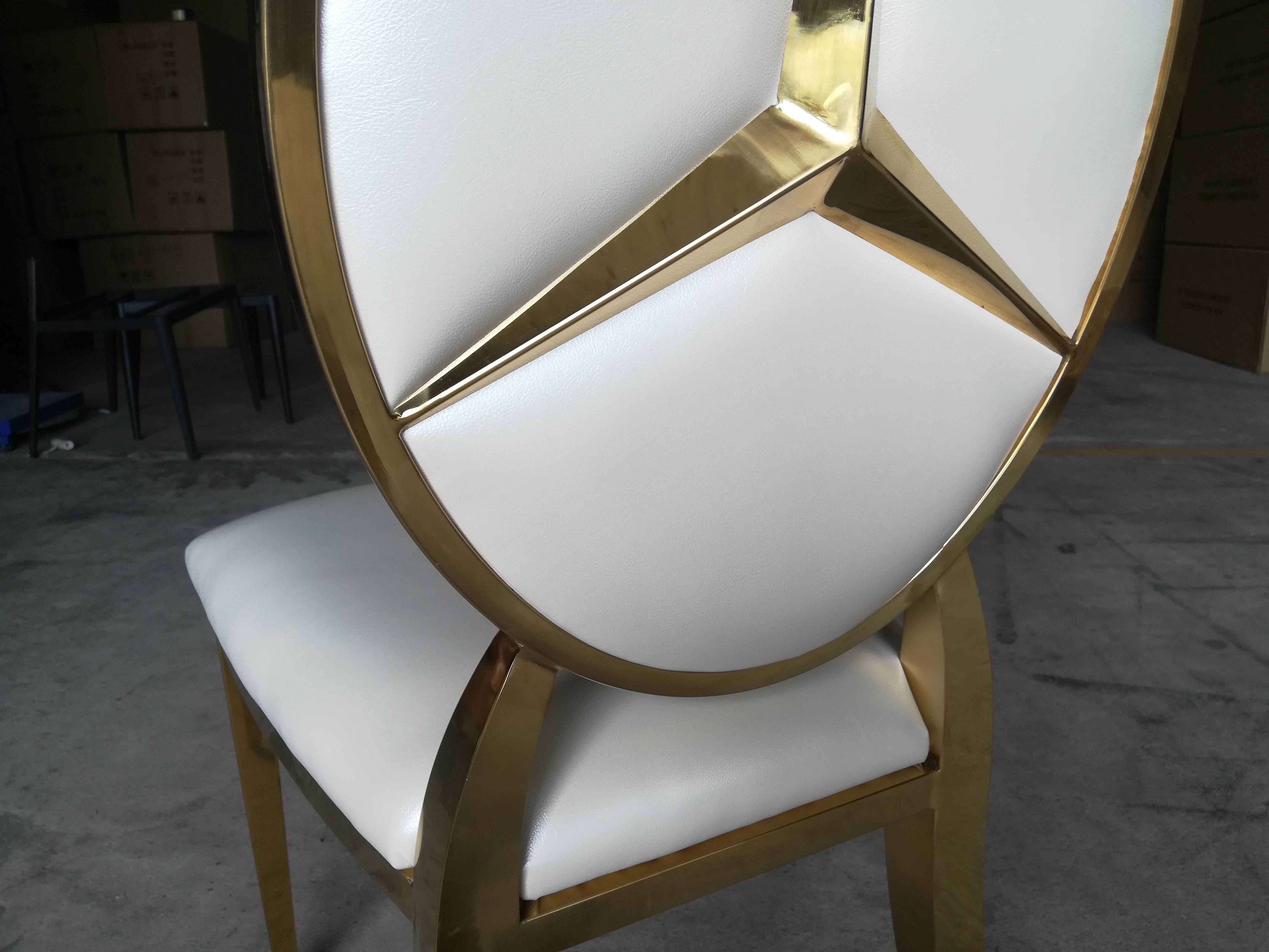 White and gold logo dining chair - luxurious oval-back upholstered chair
