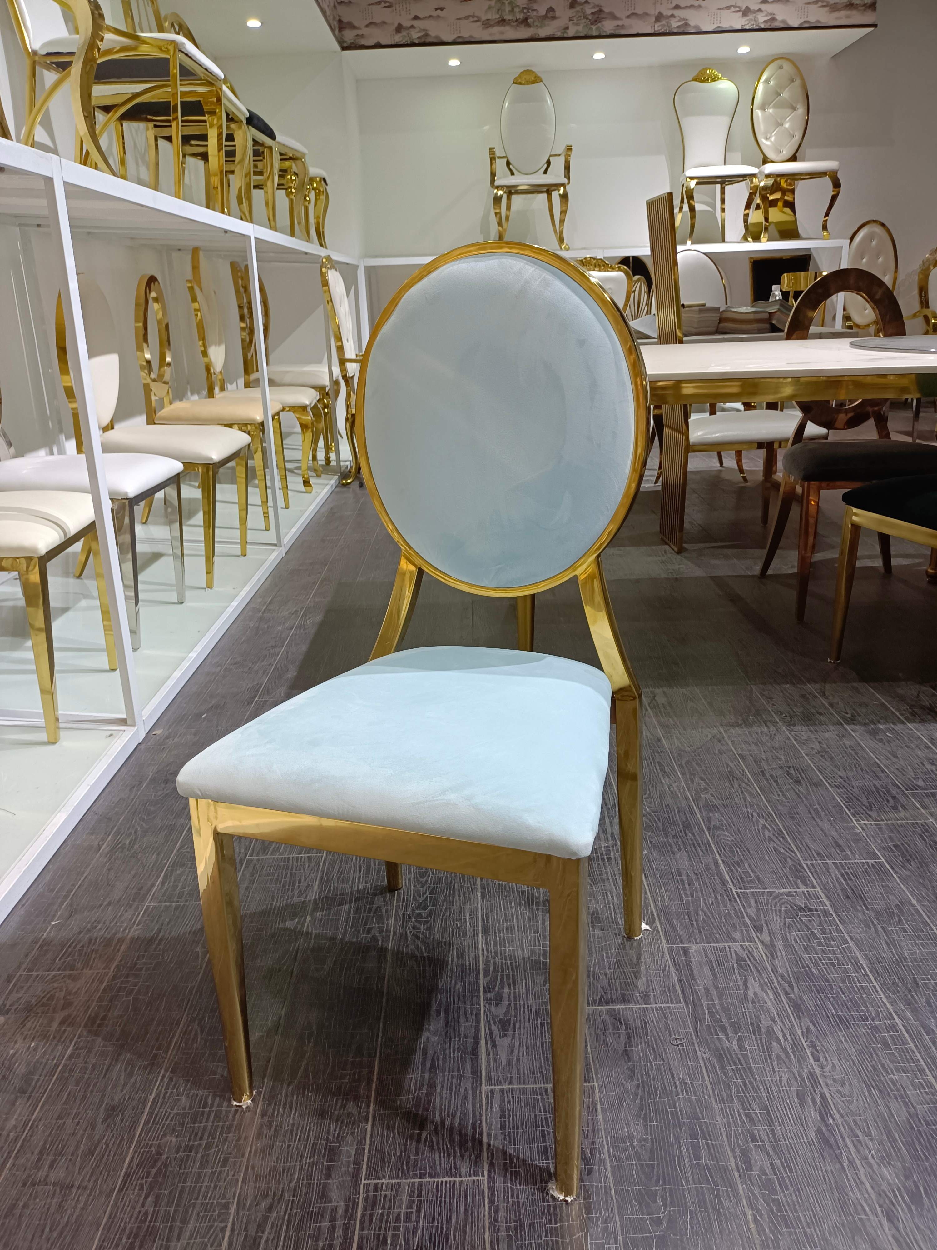 White Velvet & Gold Dining Chair - Modern Oval Back Luxury Accent Chair
