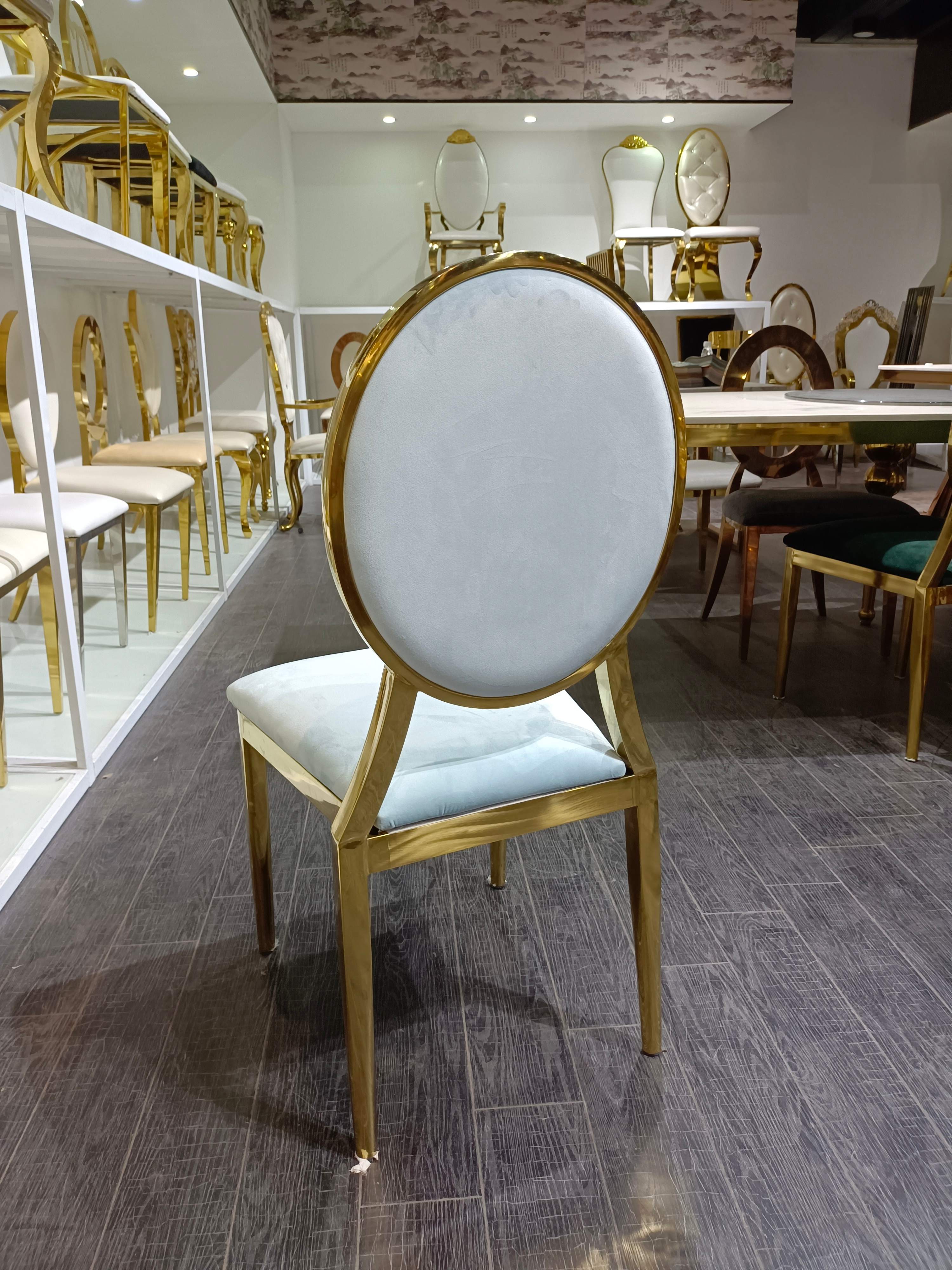 White Velvet & Gold Dining Chair - Modern Oval Back Luxury Accent Chair