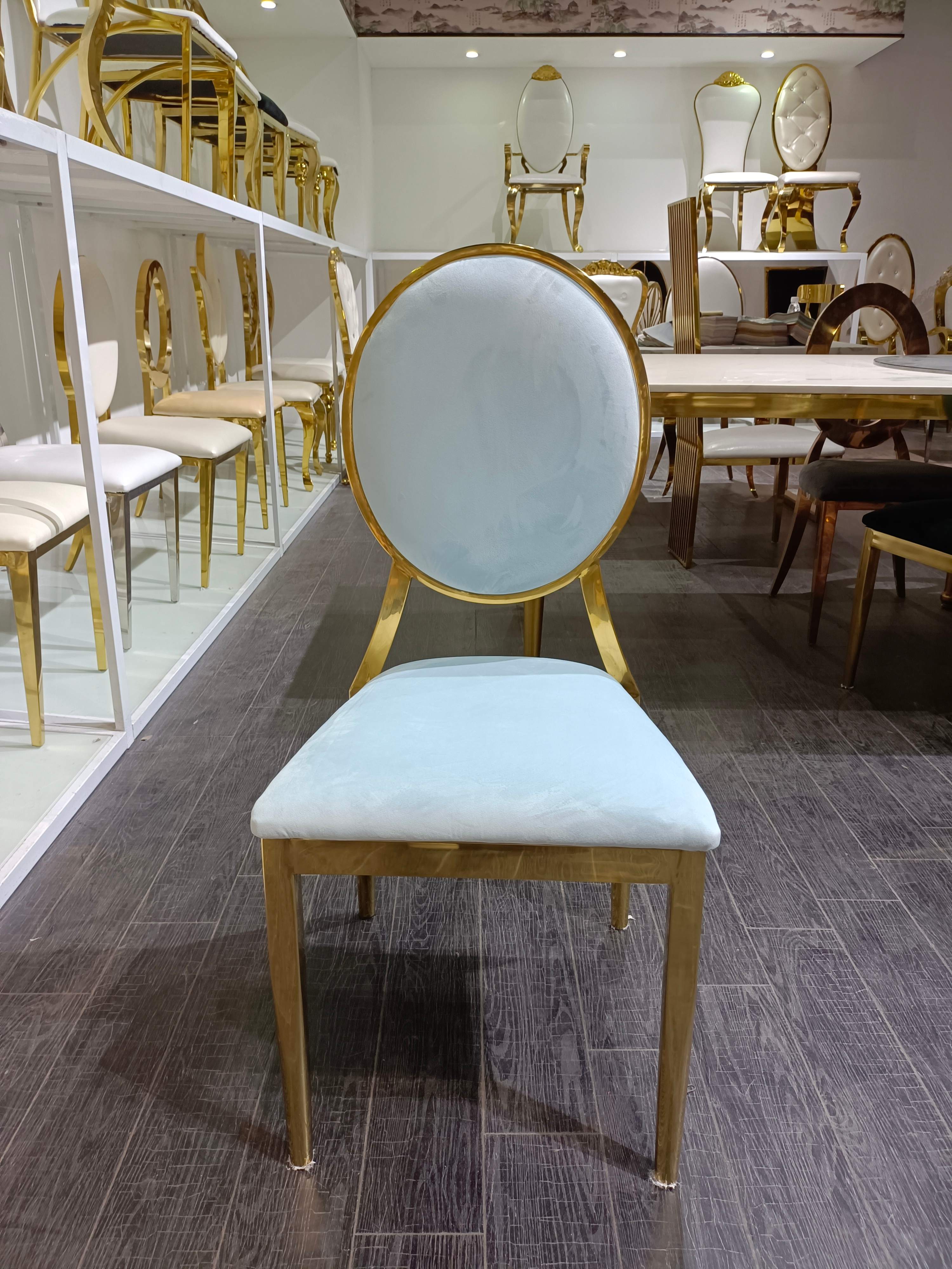White Velvet & Gold Dining Chair - Modern Oval Back Luxury Accent Chair
