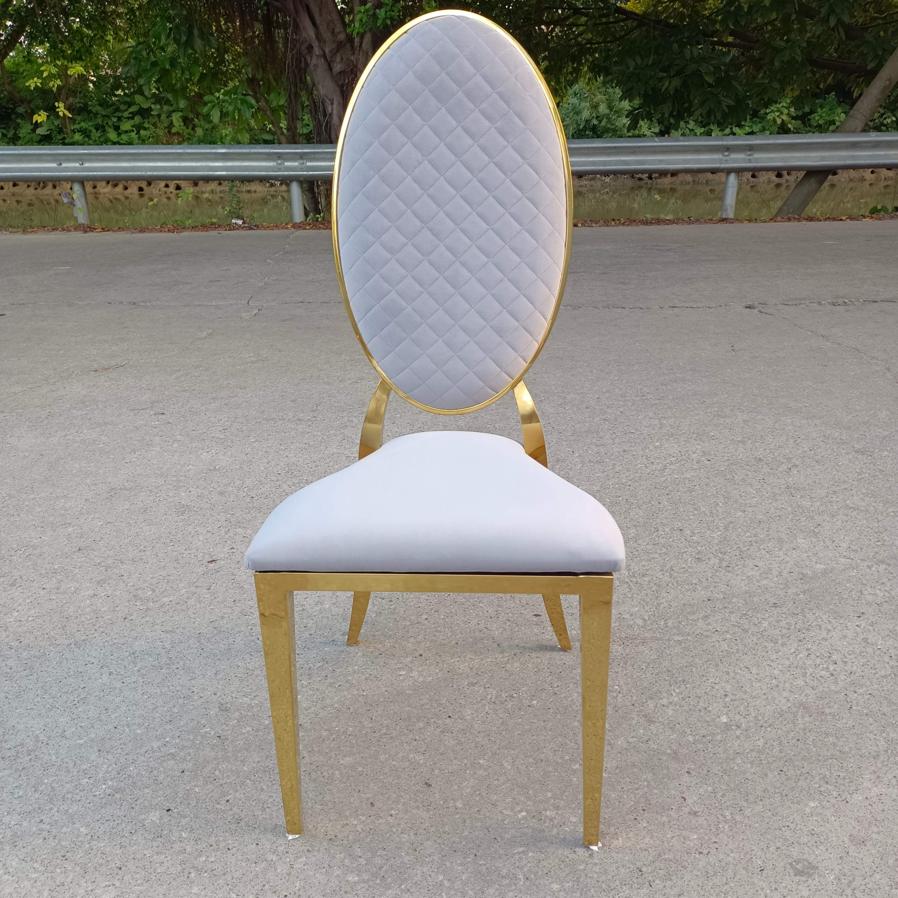 Light Gray Tufted Velvet & Gold Dining Chair - Oval Back Luxury Accent Chair