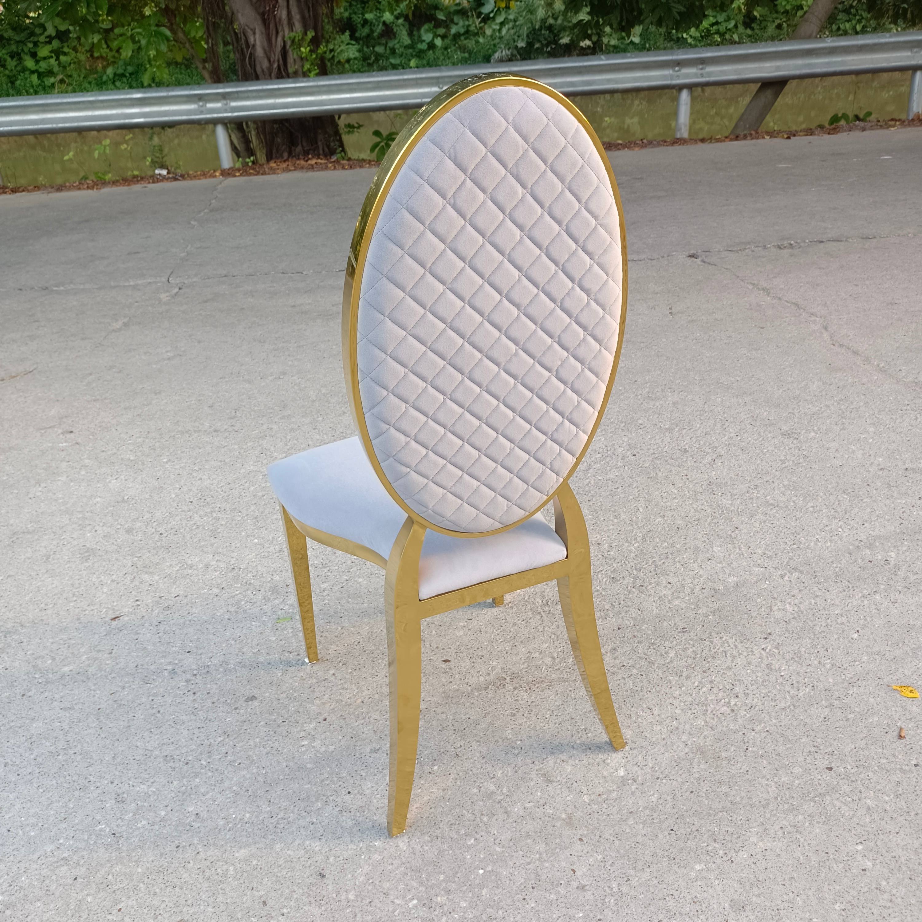 Light Gray Tufted Velvet & Gold Dining Chair - Oval Back Luxury Accent Chair