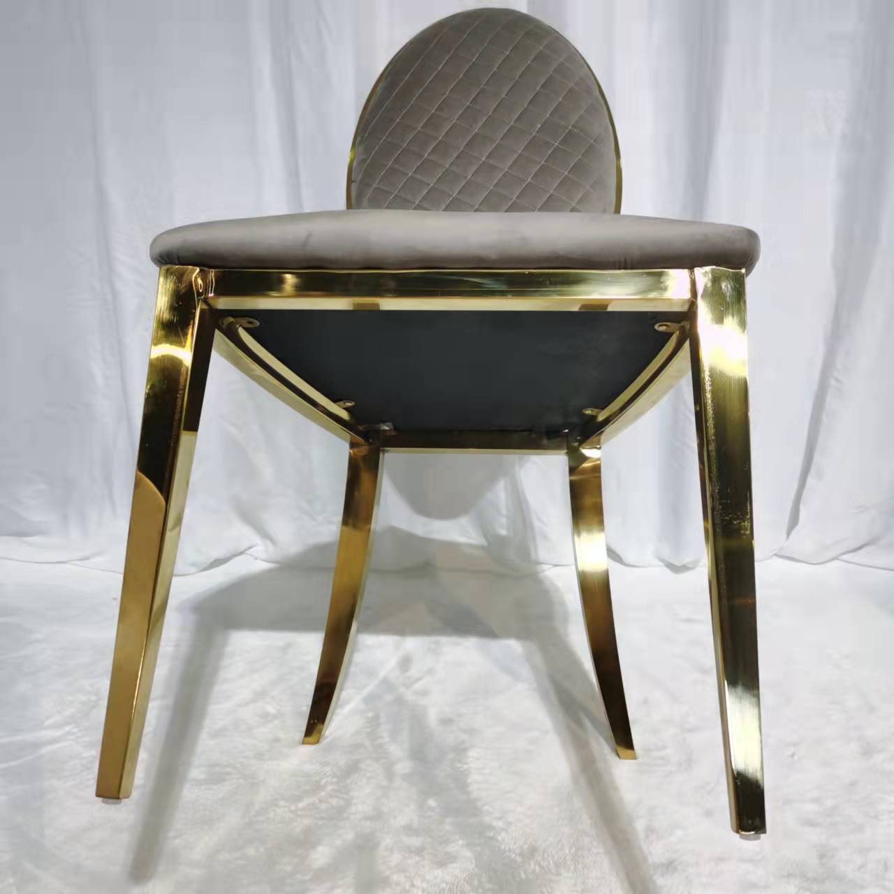 Light Gray Tufted Velvet & Gold Dining Chair - Oval Back Luxury Accent Chair