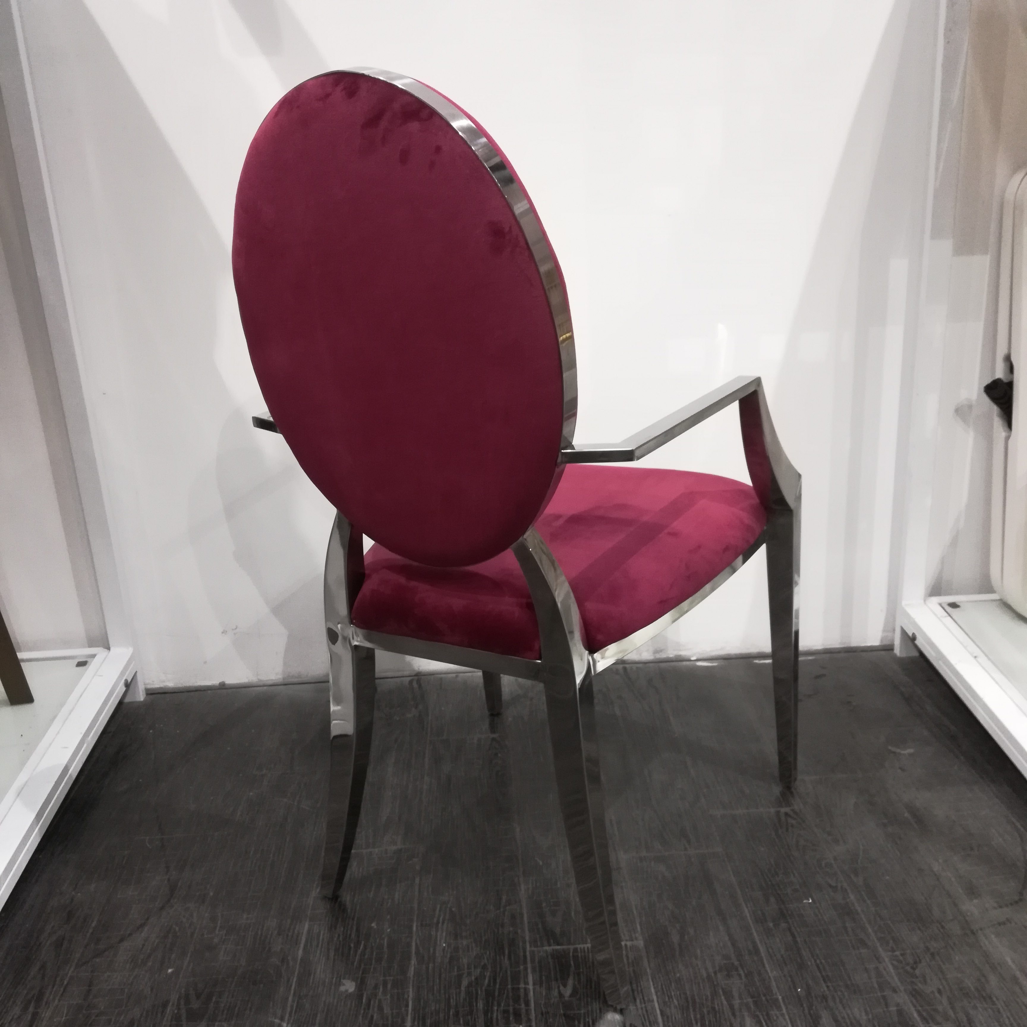 Fuchsia Velvet & Chrome Armchair - Oval Back Modern Luxury Accent Chair