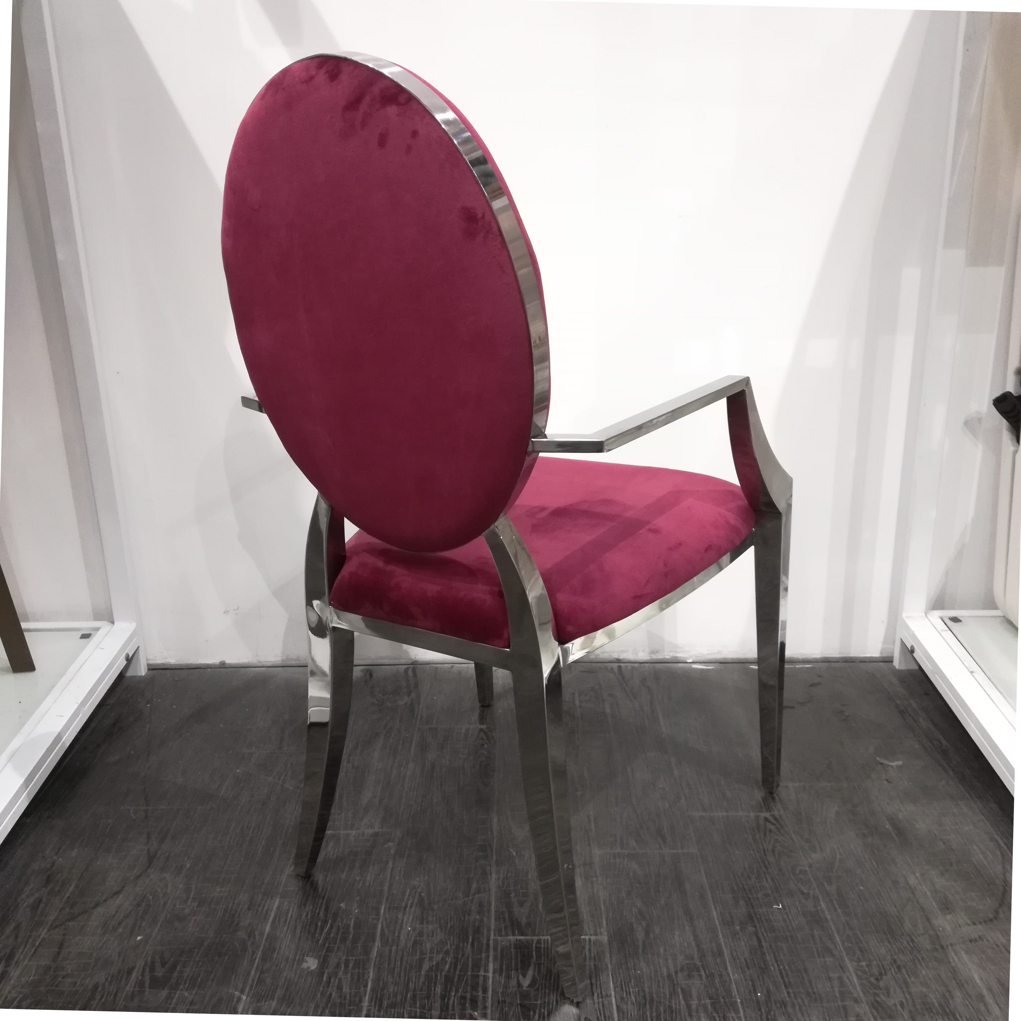 Fuchsia Velvet & Chrome Armchair - Oval Back Modern Luxury Accent Chair