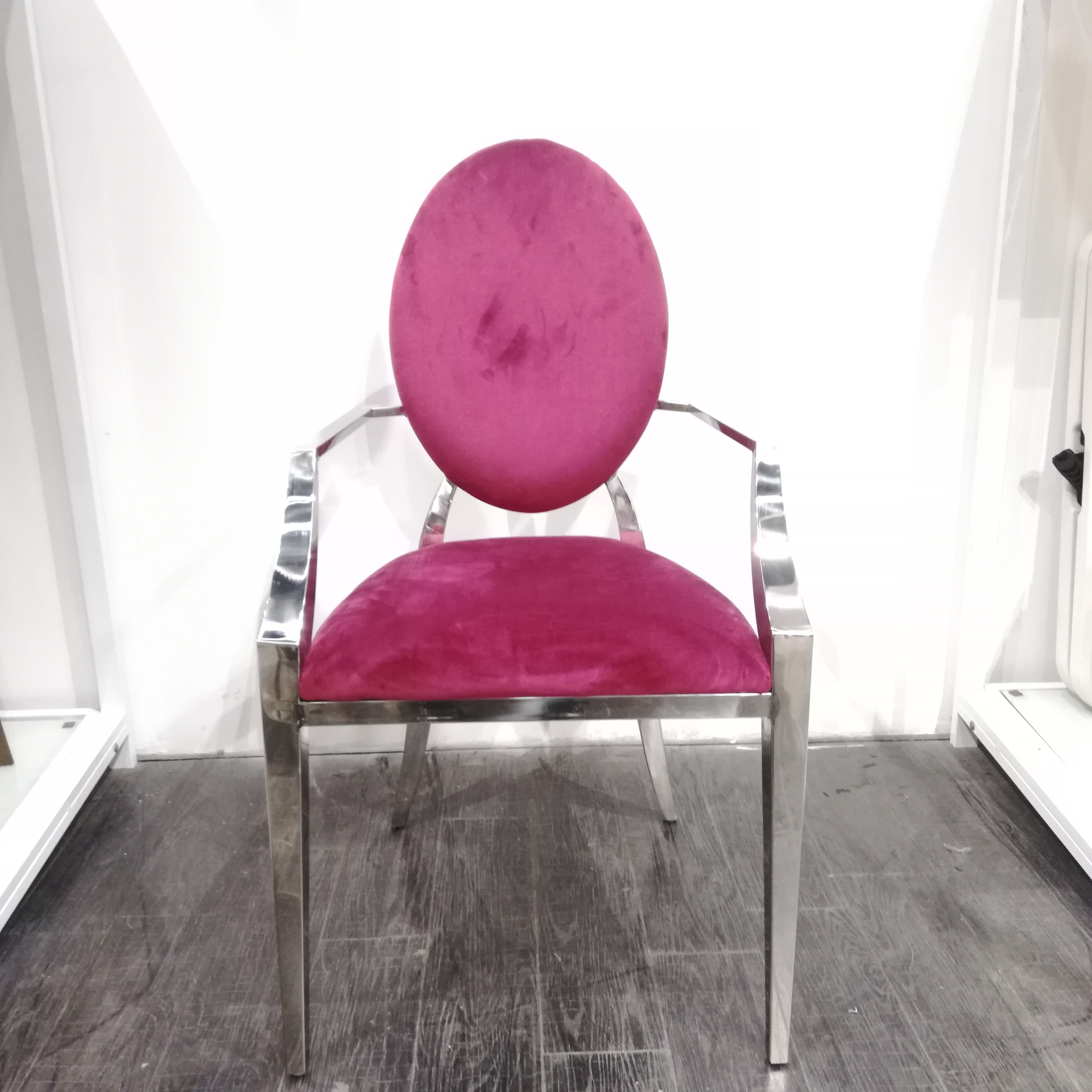 Fuchsia Velvet & Chrome Armchair - Oval Back Modern Luxury Accent Chair