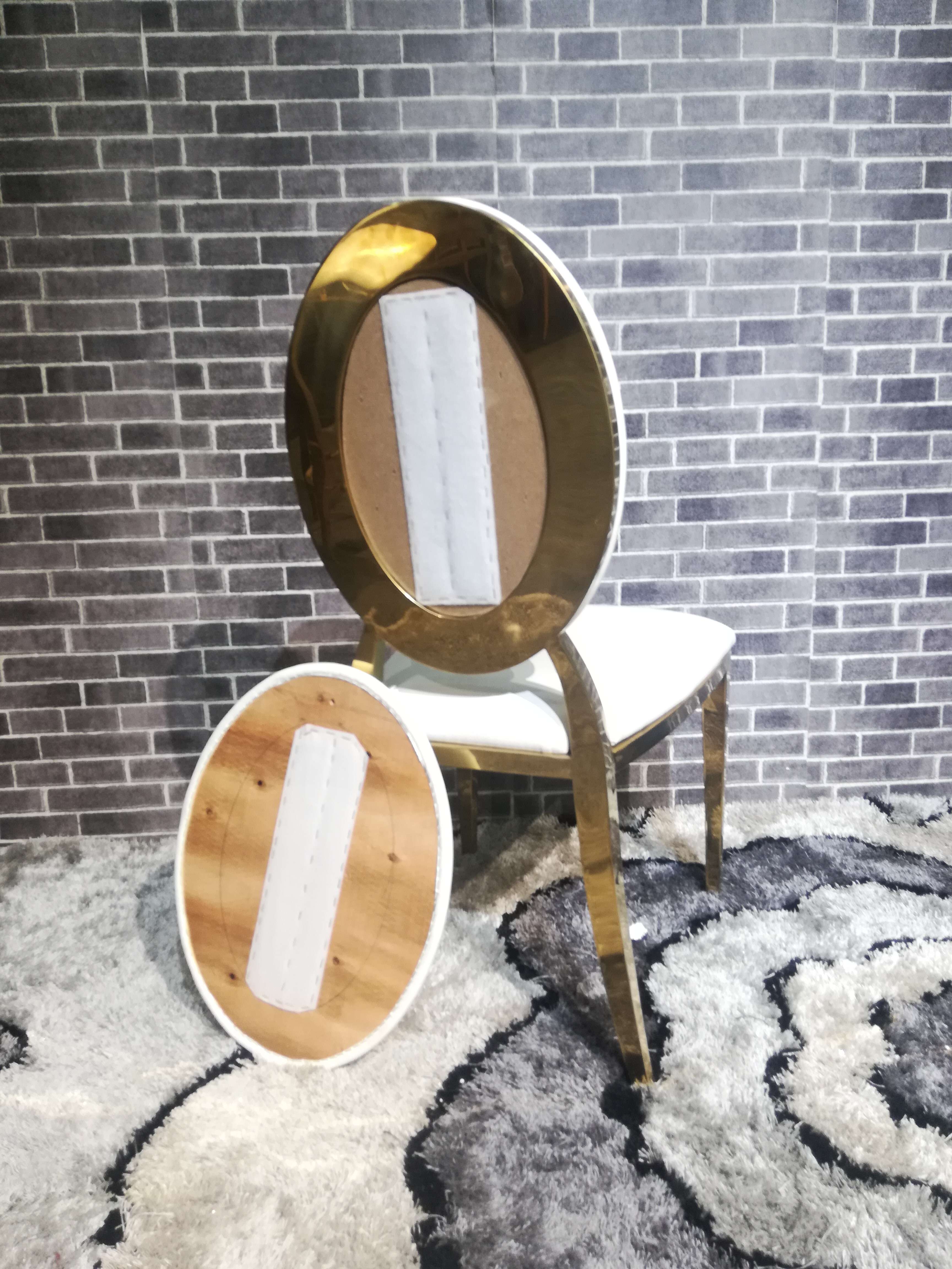Gold Oval Frame Dining Chair - Detachable White Cushion & Backrest