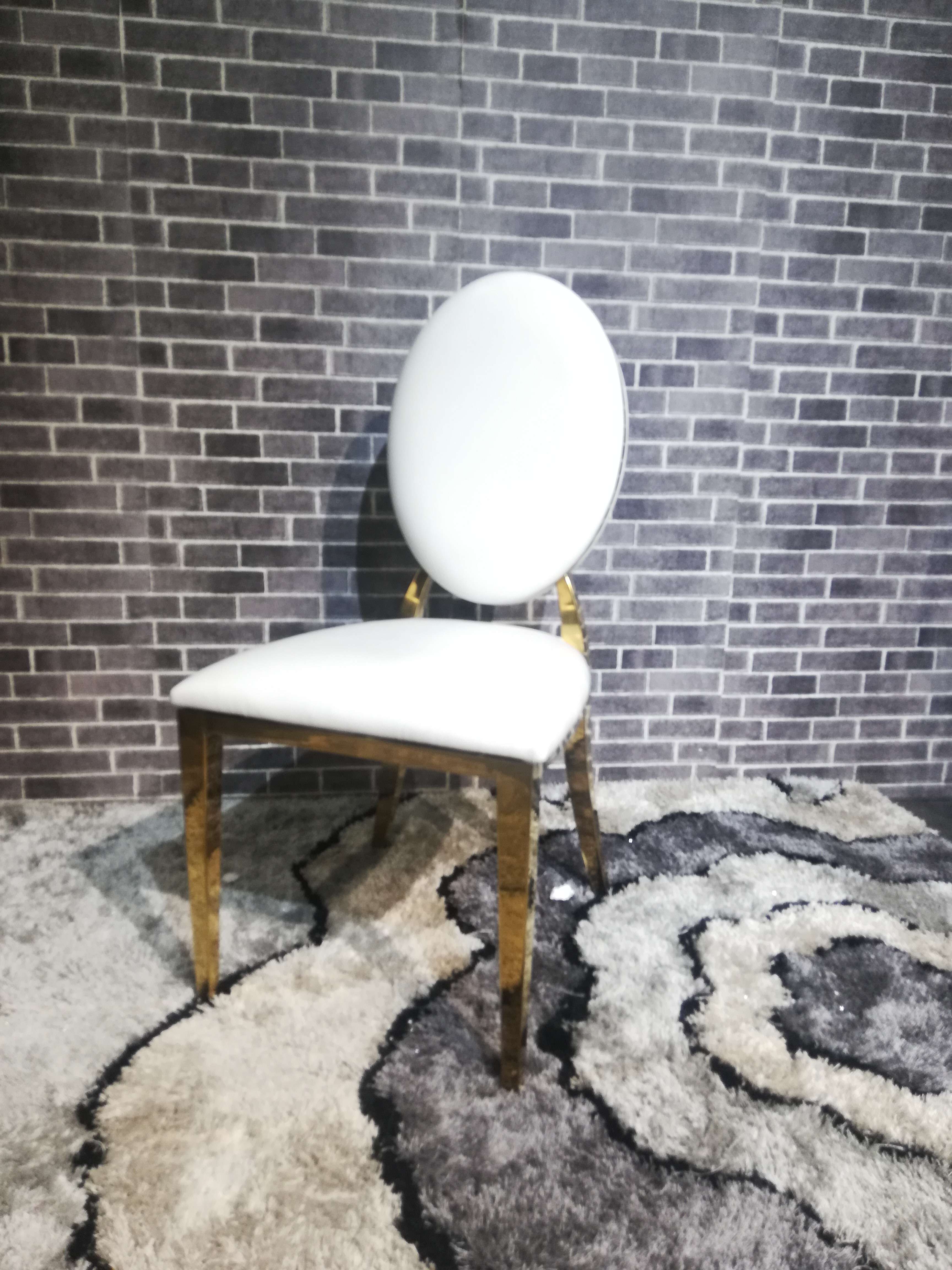Gold Oval Frame Dining Chair - Detachable White Cushion & Backrest