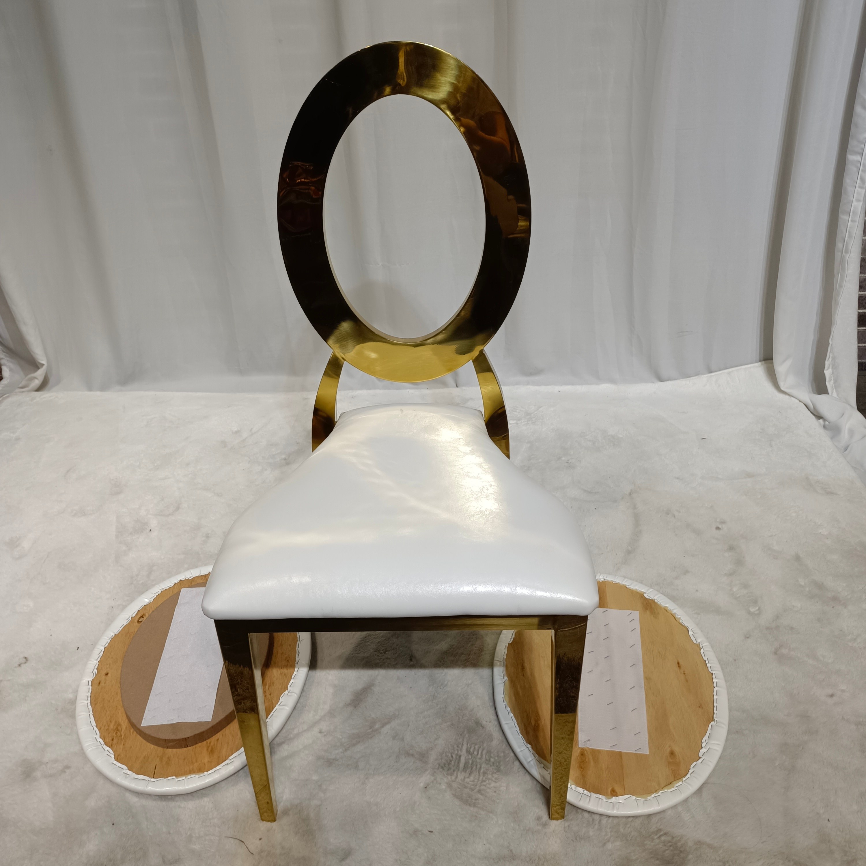 Gold Oval Frame Dining Chair - Detachable White Cushion & Backrest