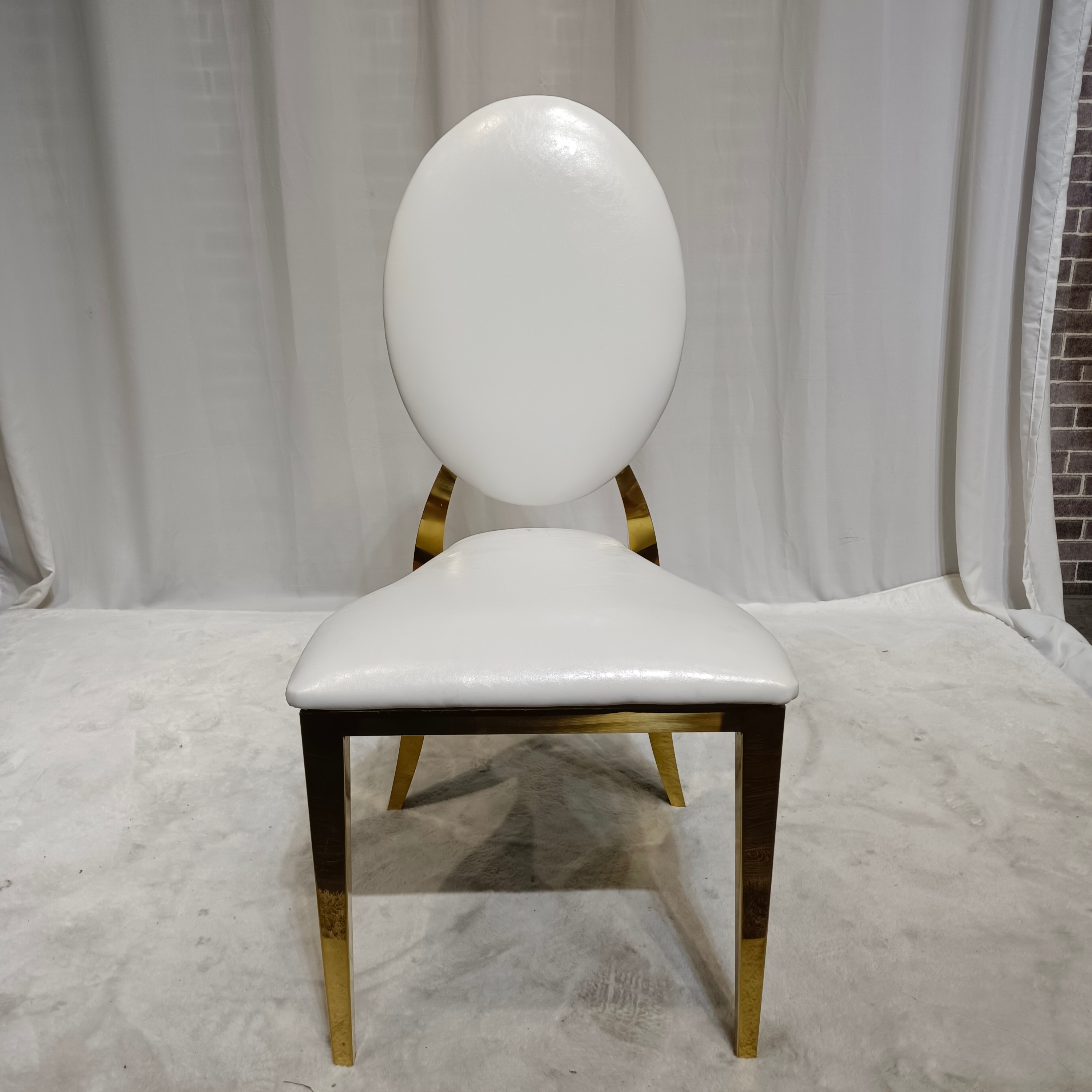 Gold Oval Frame Dining Chair - Detachable White Cushion & Backrest