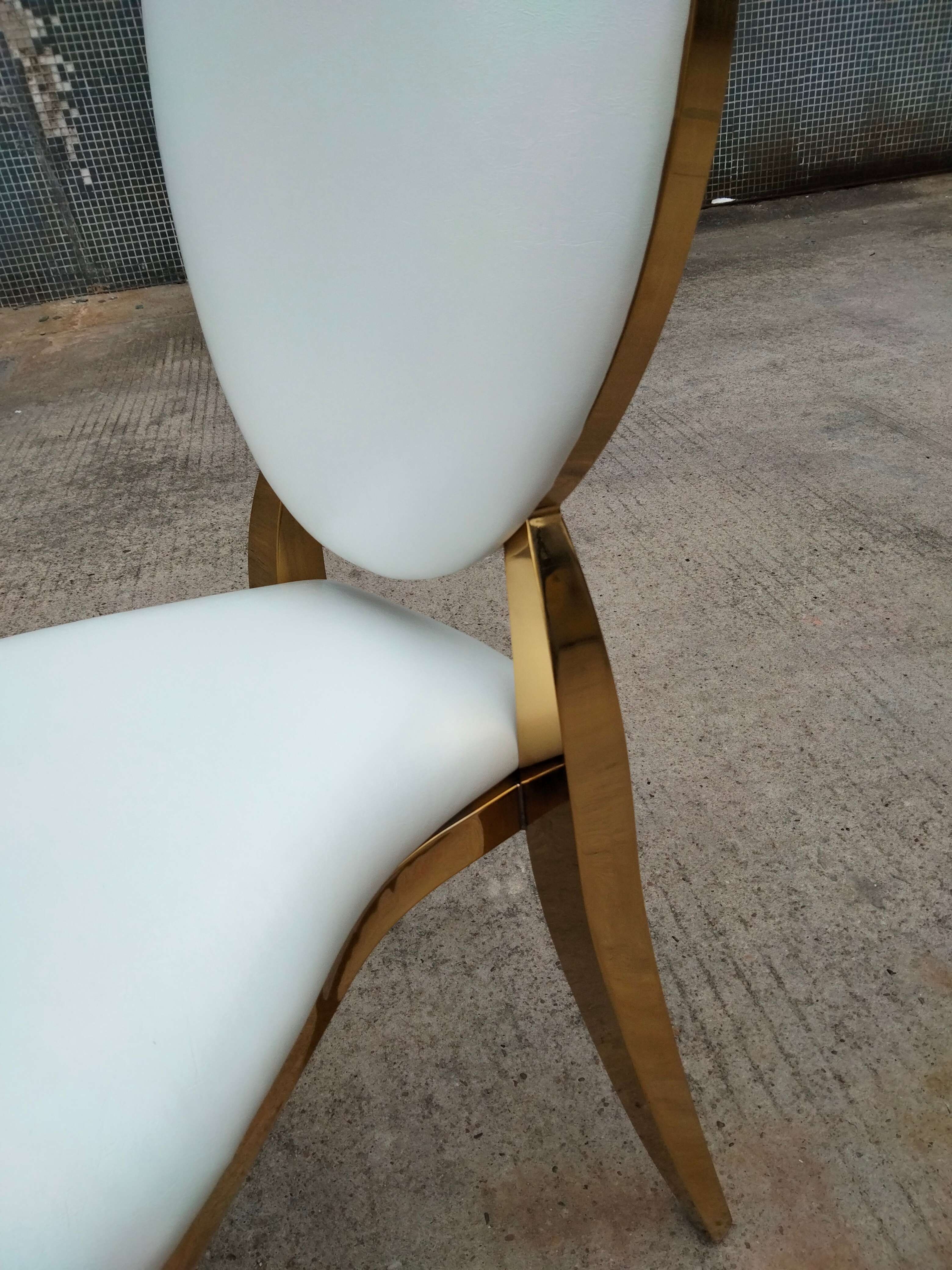 Gold Oval Frame Dining Chair - Detachable White Cushion & Backrest