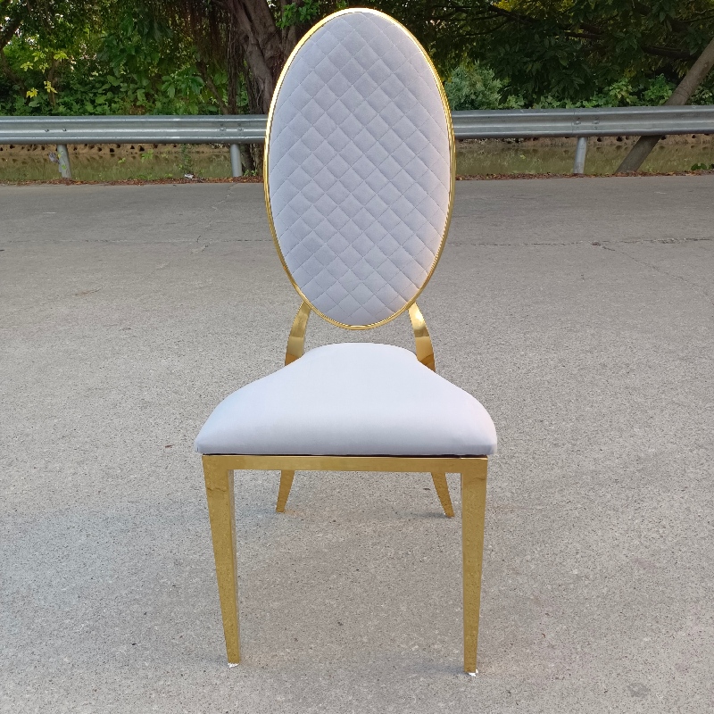 Light Gray Tufted Velvet & Gold Dining Chair - Oval Back Luxury Accent Chair