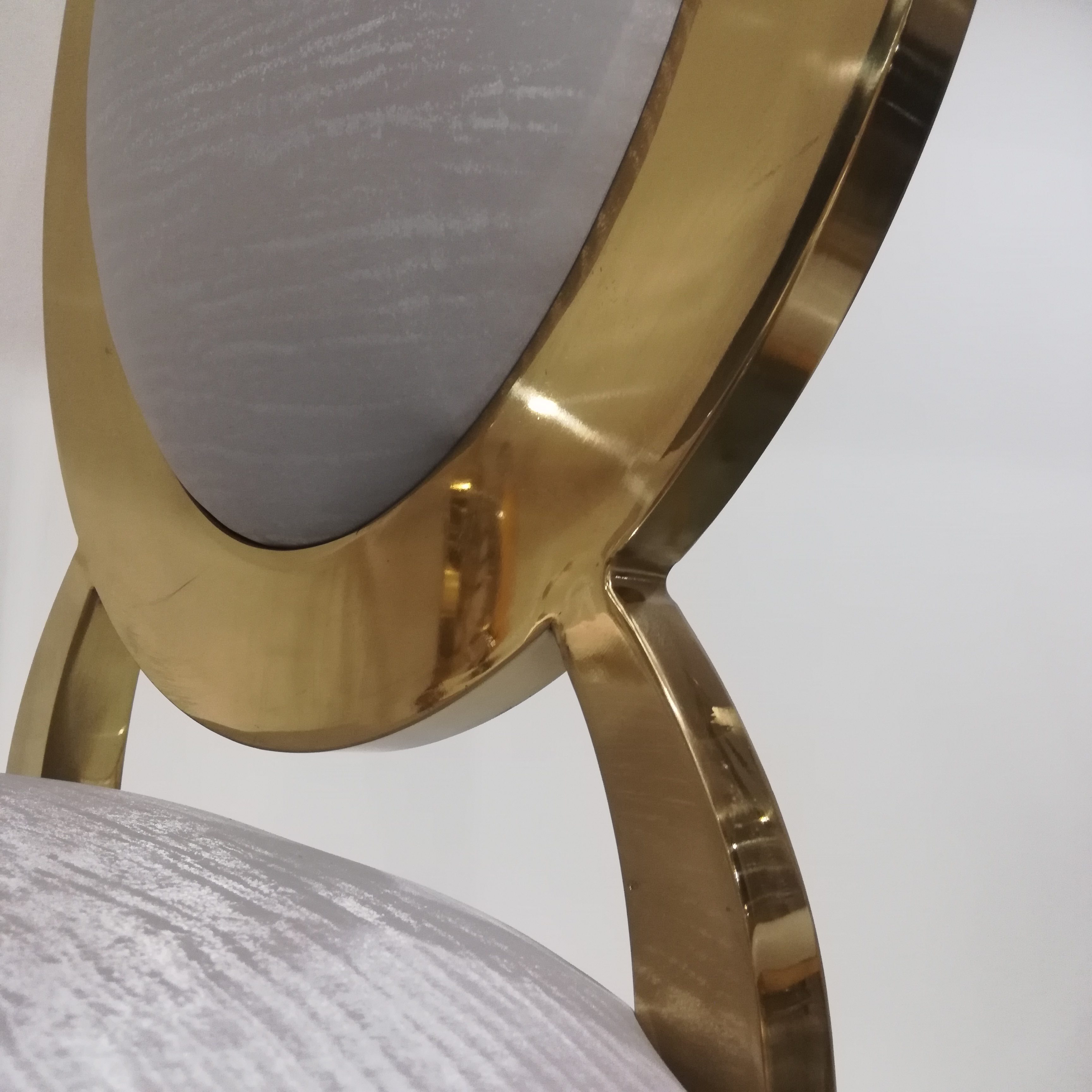 Gold Frame Oval Back Dining Chair - Light Gray Upholstered Seat | Luxury Chair
