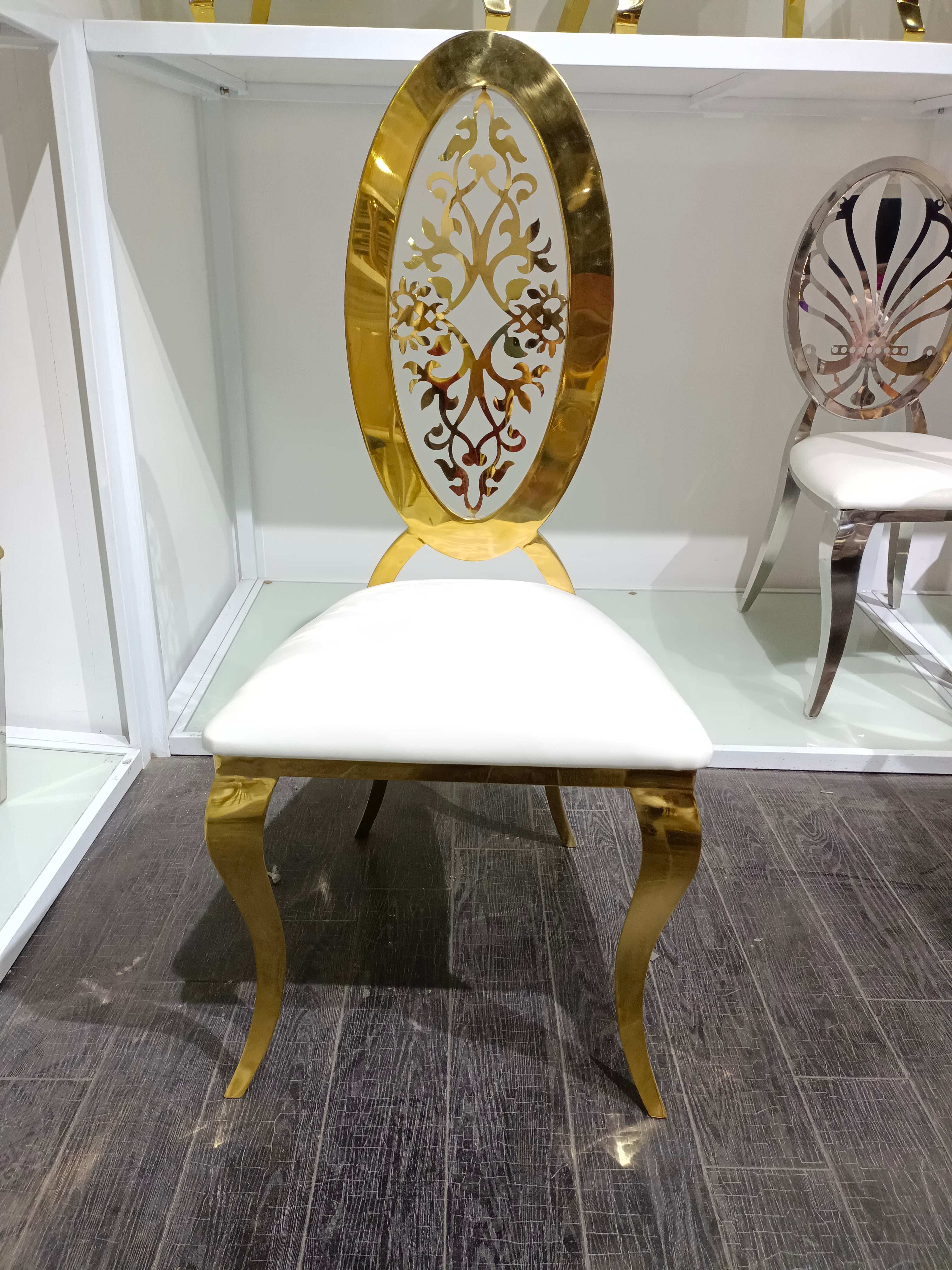 Gold Ornate Cutout Dining Chair - White Upholstered Seat | Baroque Luxury Chair