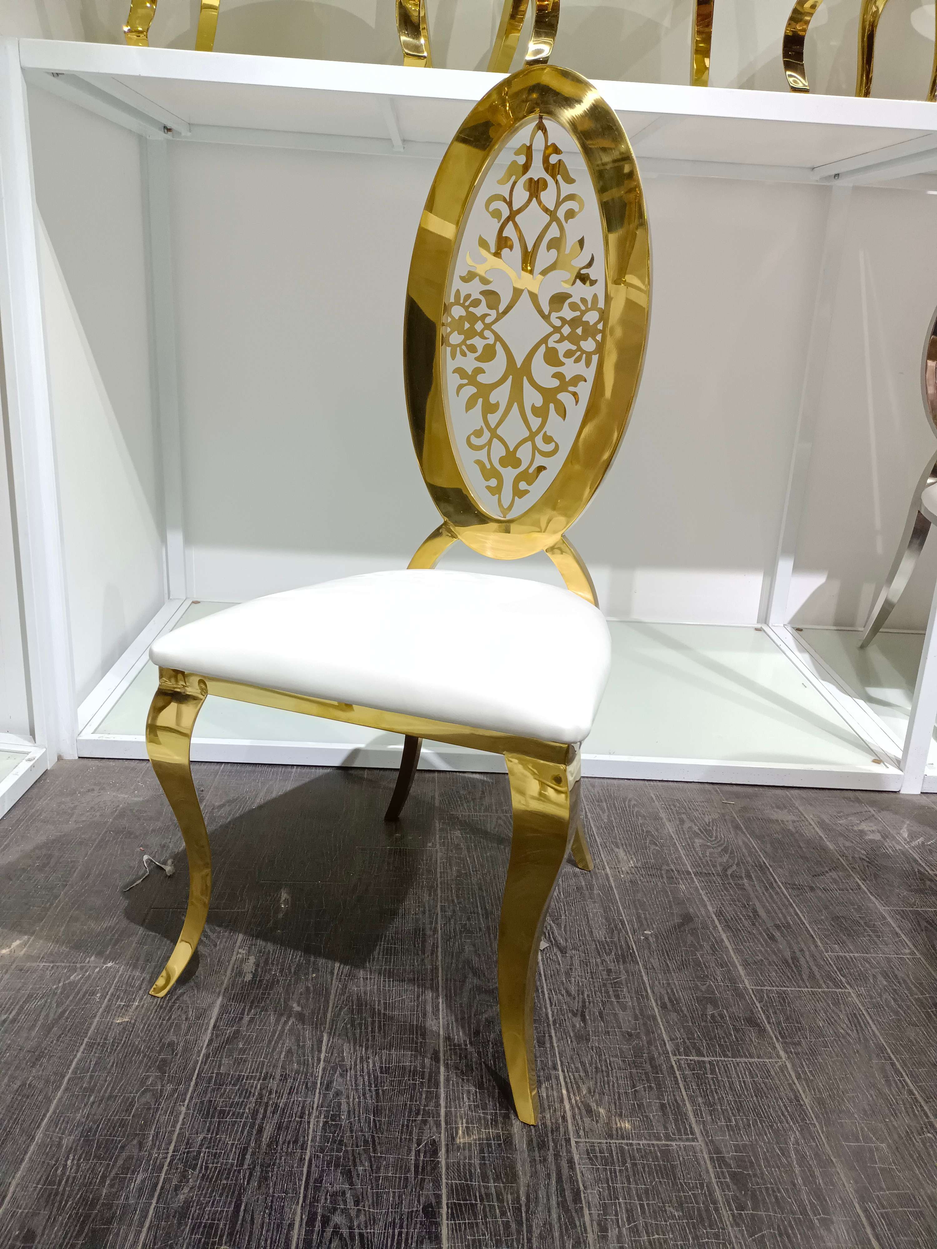 Gold Ornate Cutout Dining Chair - White Upholstered Seat | Baroque Luxury Chair