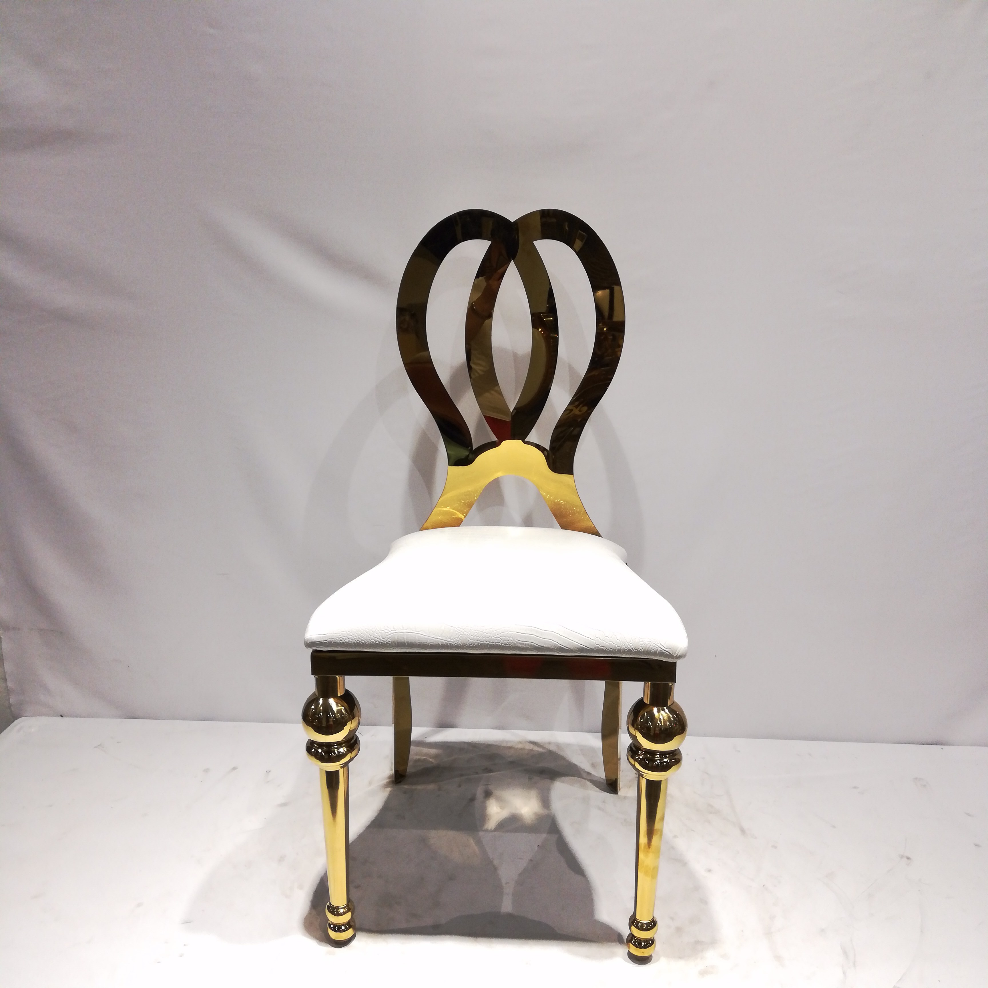 Gold Double-Ring Back Dining Chair - 350KG Capacity White Upholstered Luxury Accent Chair