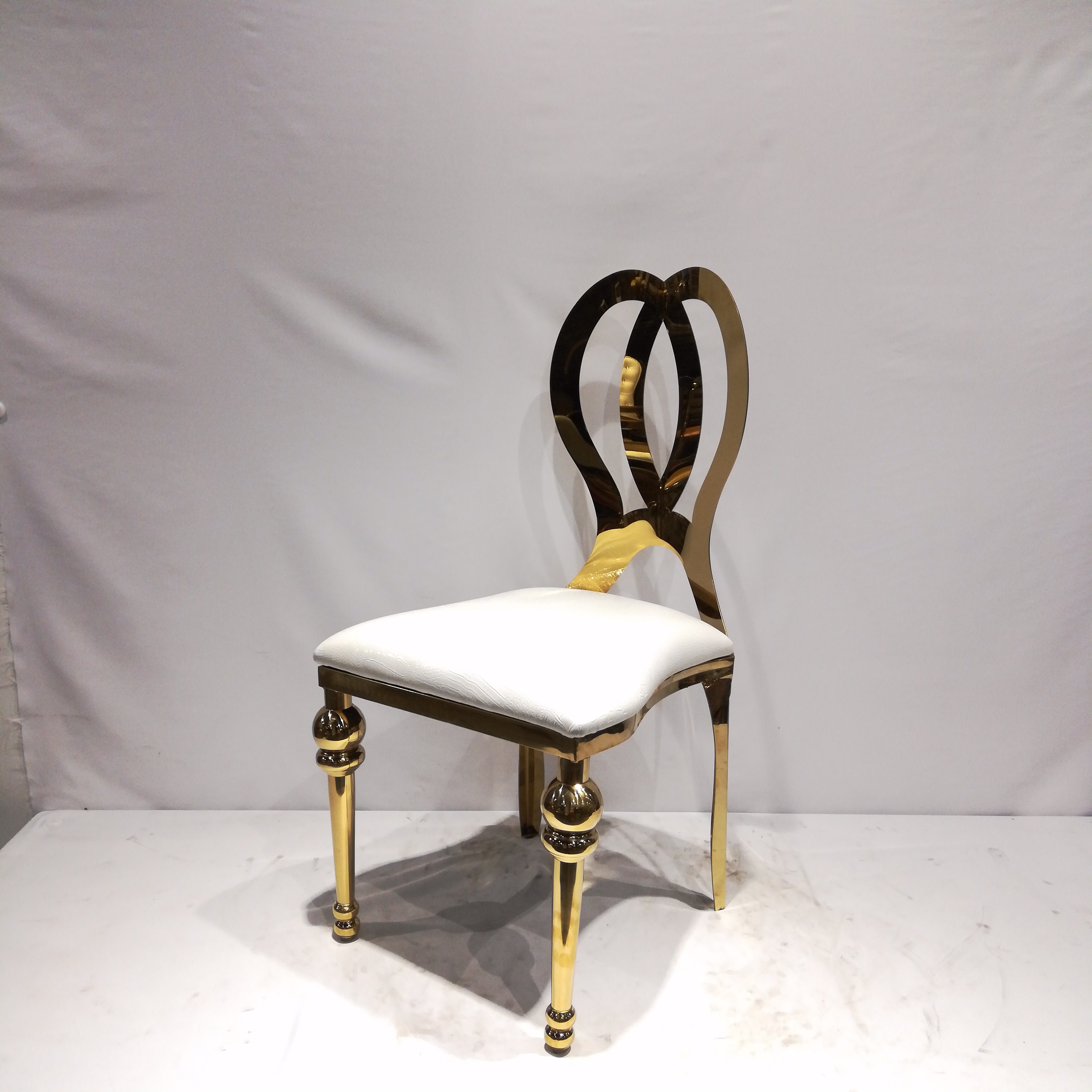 Gold Double-Ring Back Dining Chair - 350KG Capacity White Upholstered Luxury Accent Chair