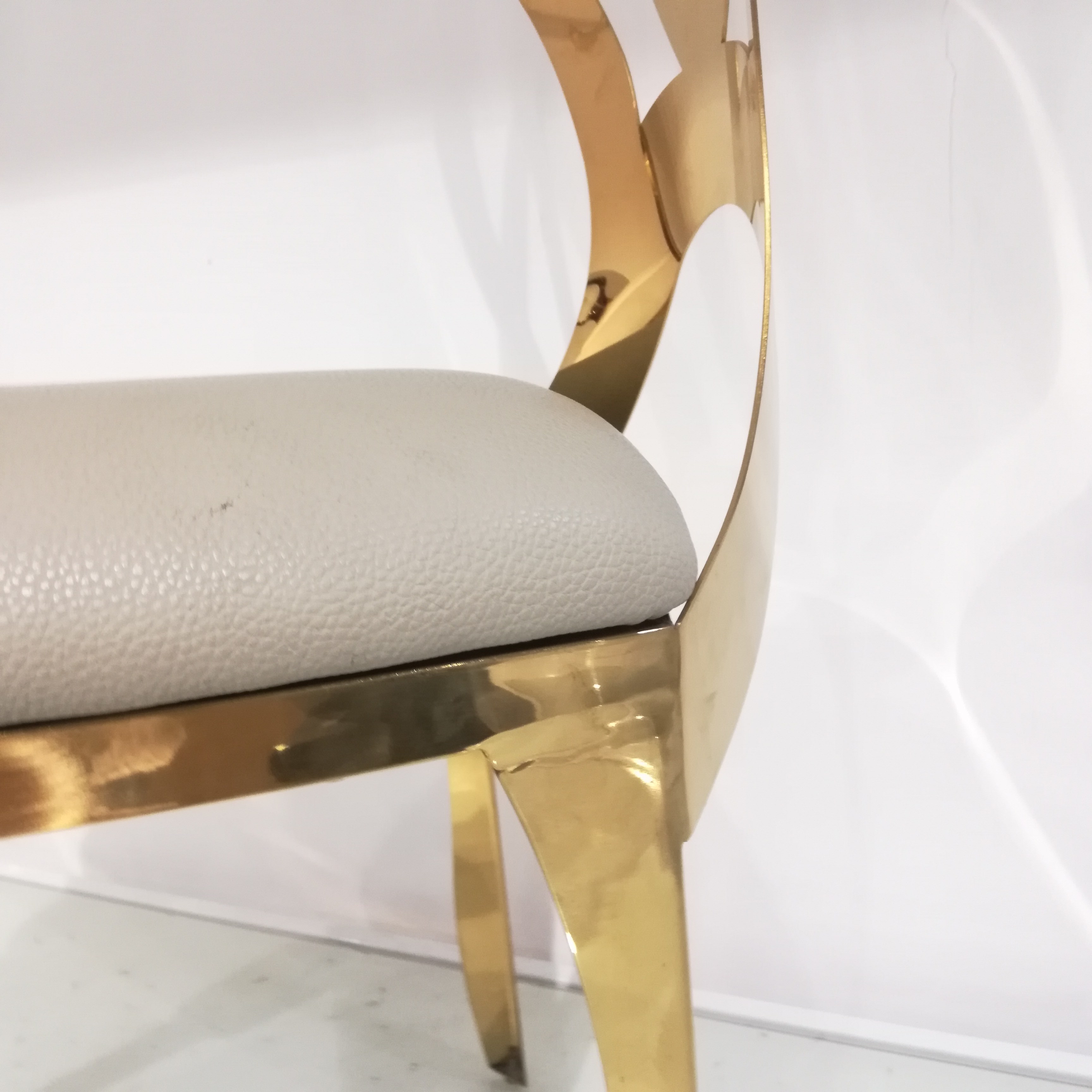 Gold Double-Ring Back Dining Chair - 350KG Capacity White Upholstered Luxury Accent Chair