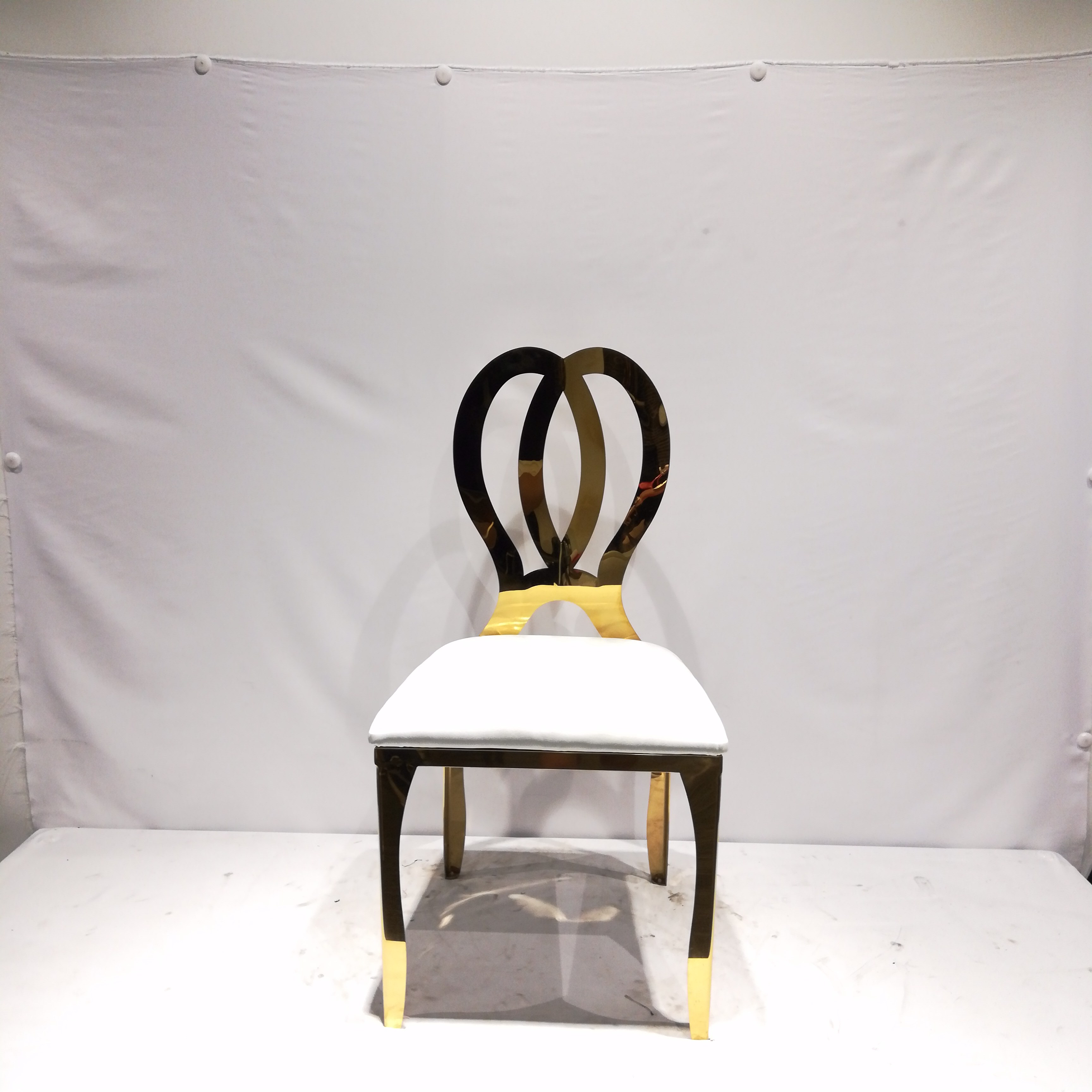 Gold Intertwined-Ring Back Dining Chair - White Upholstered Luxury Accent Chair