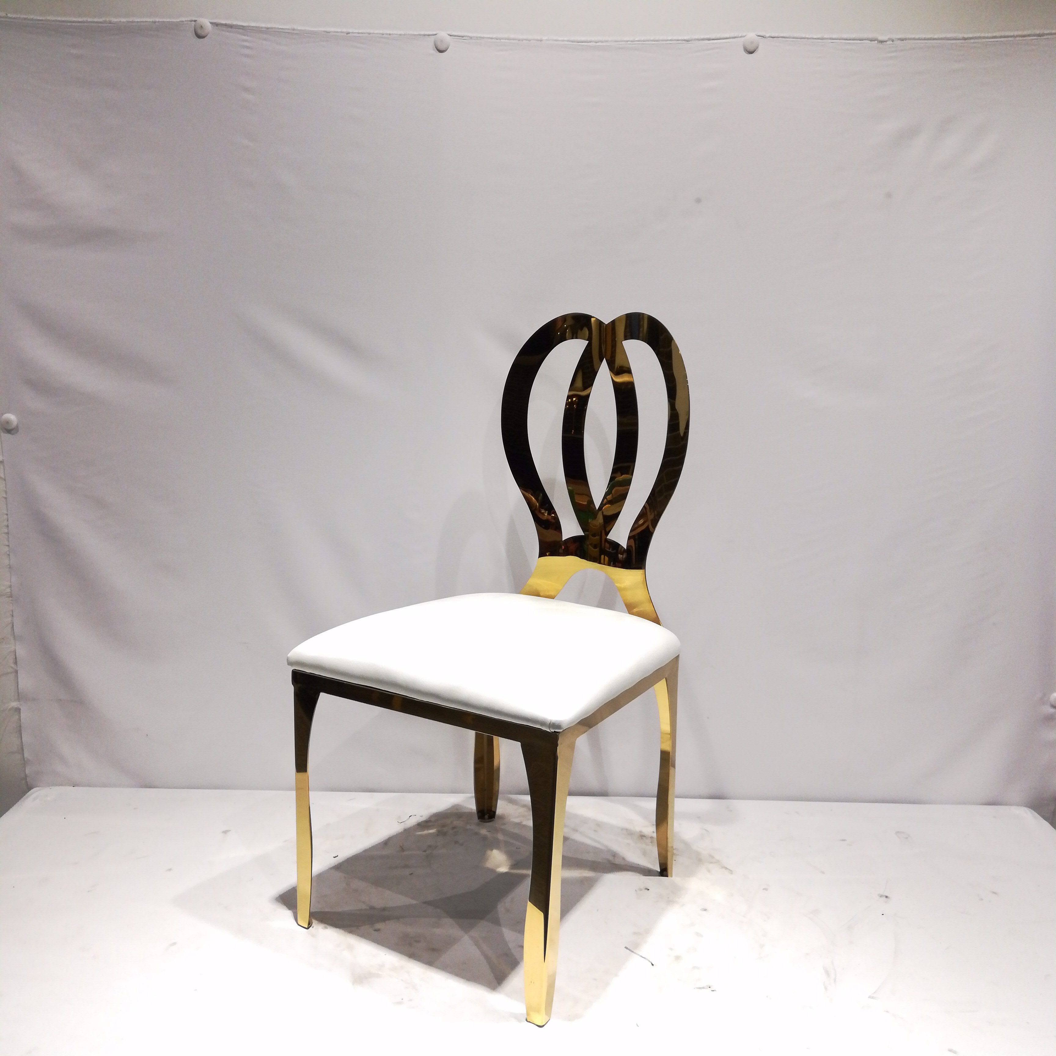 Gold Intertwined-Ring Back Dining Chair - White Upholstered Luxury Accent Chair