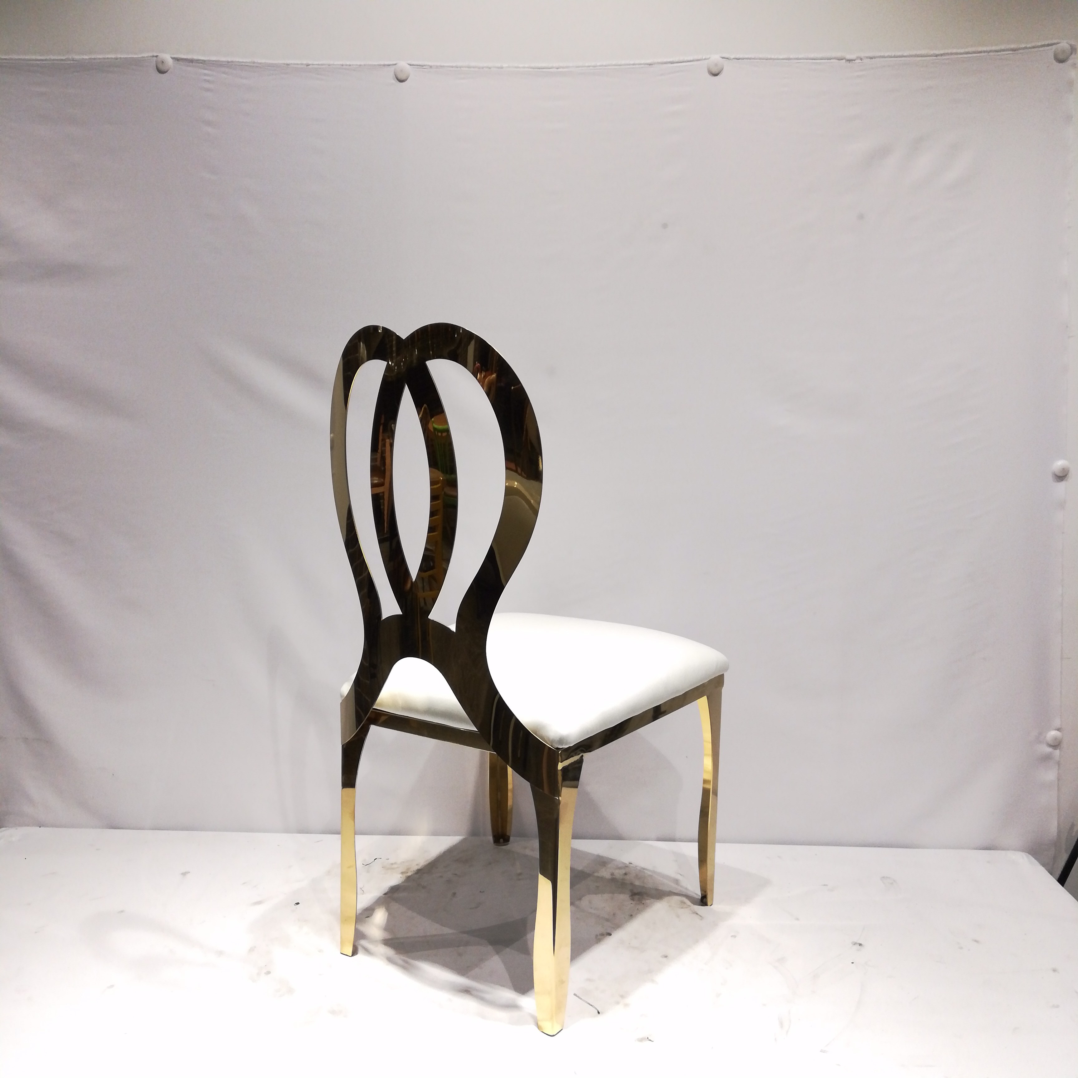 Gold Intertwined-Ring Back Dining Chair - White Upholstered Luxury Accent Chair