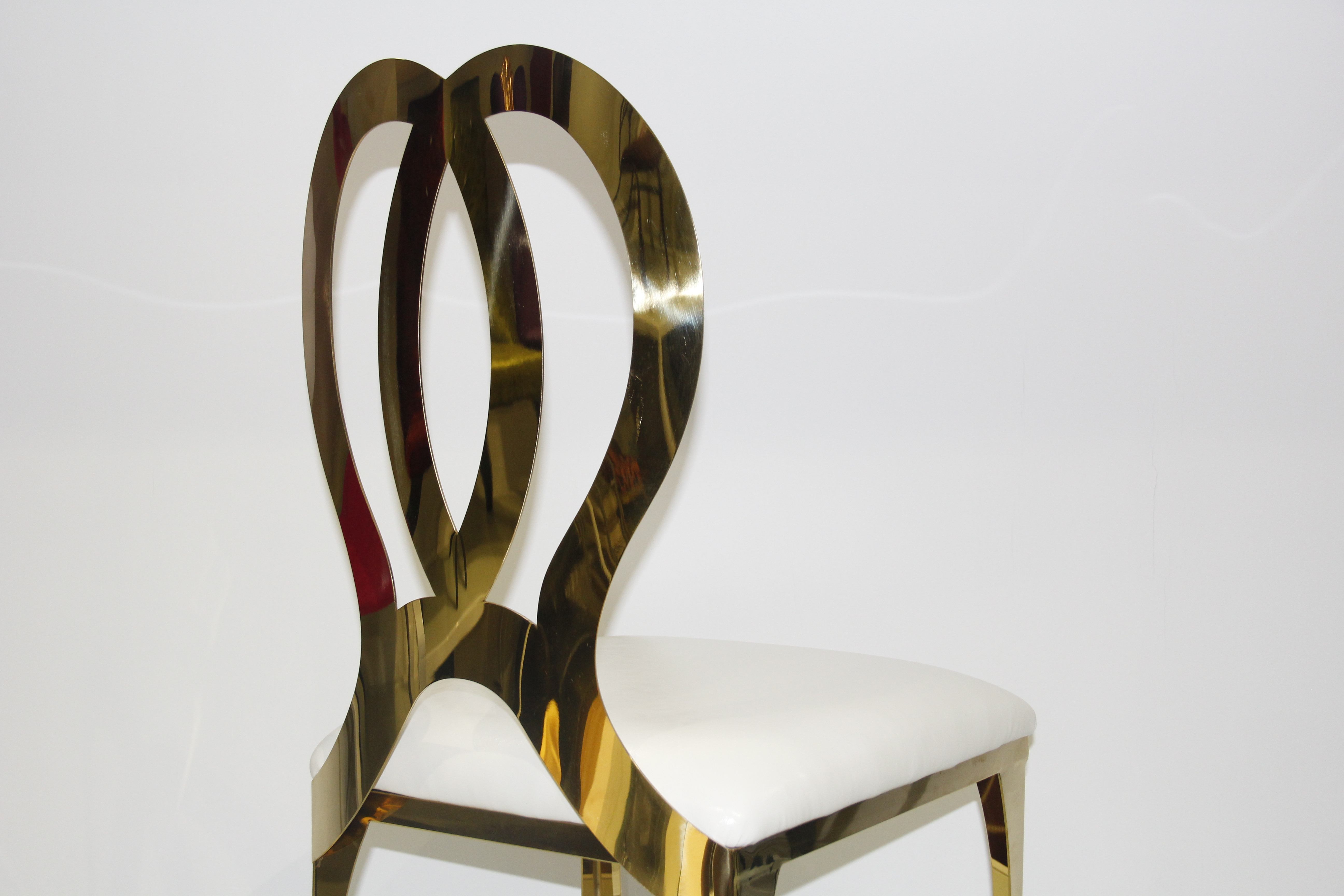 Gold Intertwined-Ring Back Dining Chair - White Upholstered Luxury Accent Chair